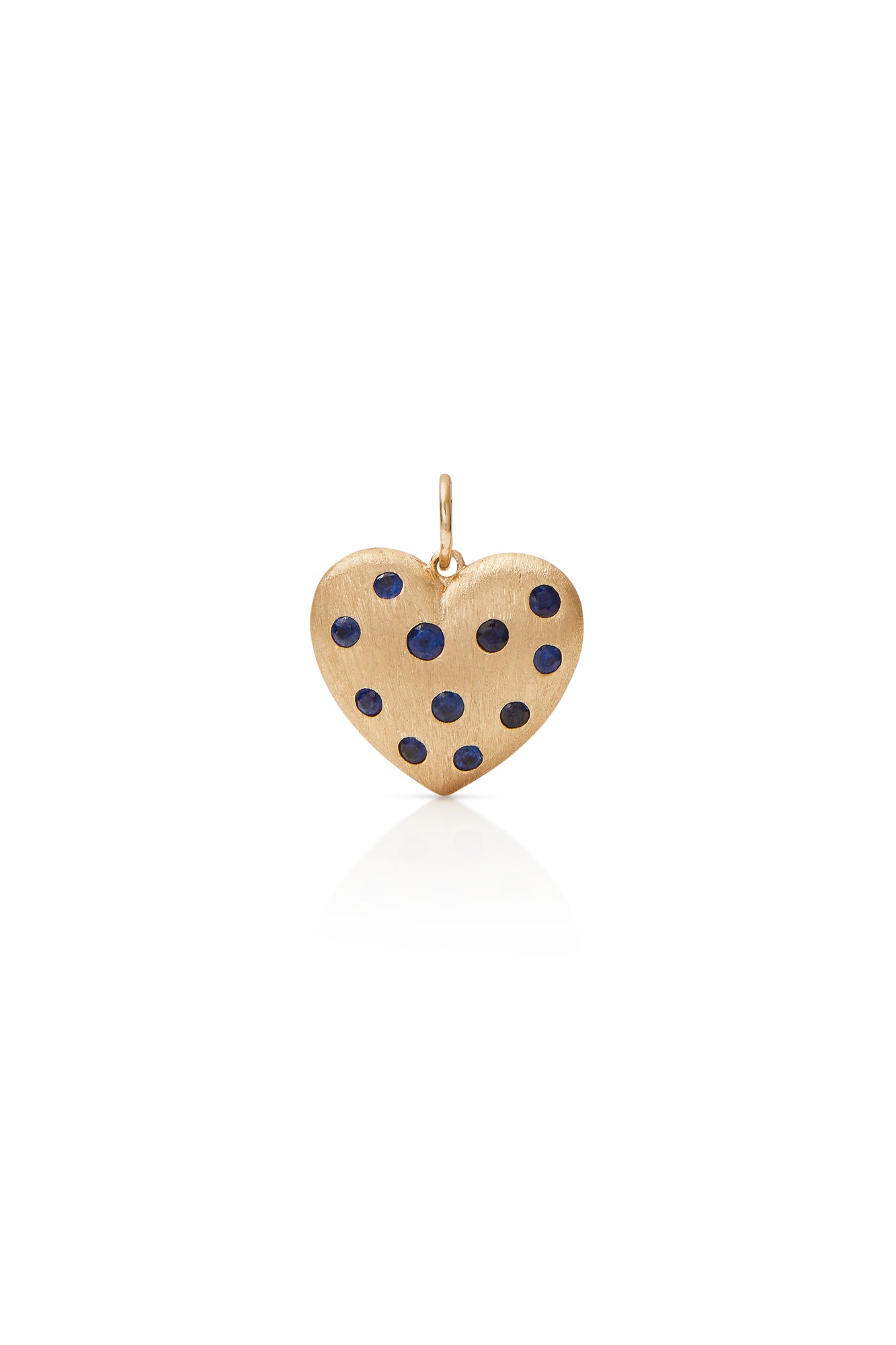 14K Yellow Gold Brushed Heart with Sapphires