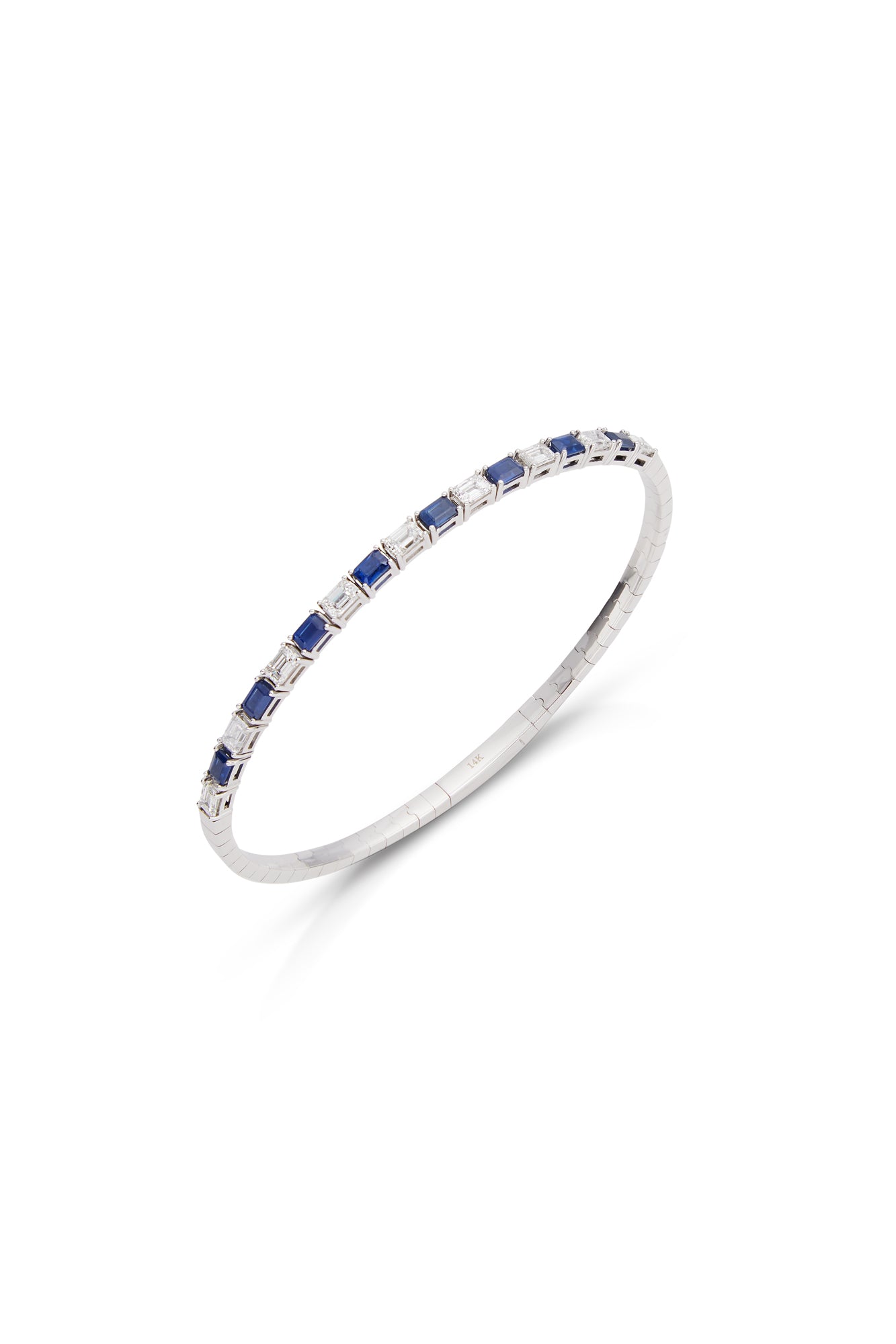 14KW Emerald Cut Sapphire Flex Bangle