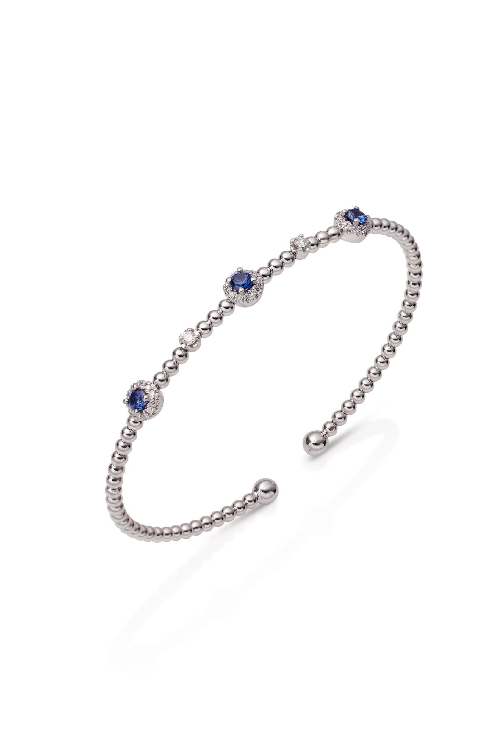 14KW Bujukan Bead Cuff Bracelet with Sapphire and Diamond Halo Stations