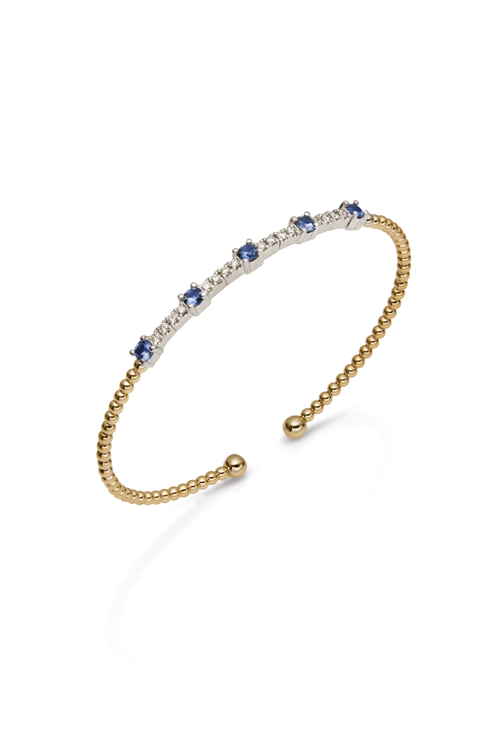 14K Yellow Gold Bujukan Diamond and Blue Sapphire Cuff Bracelet