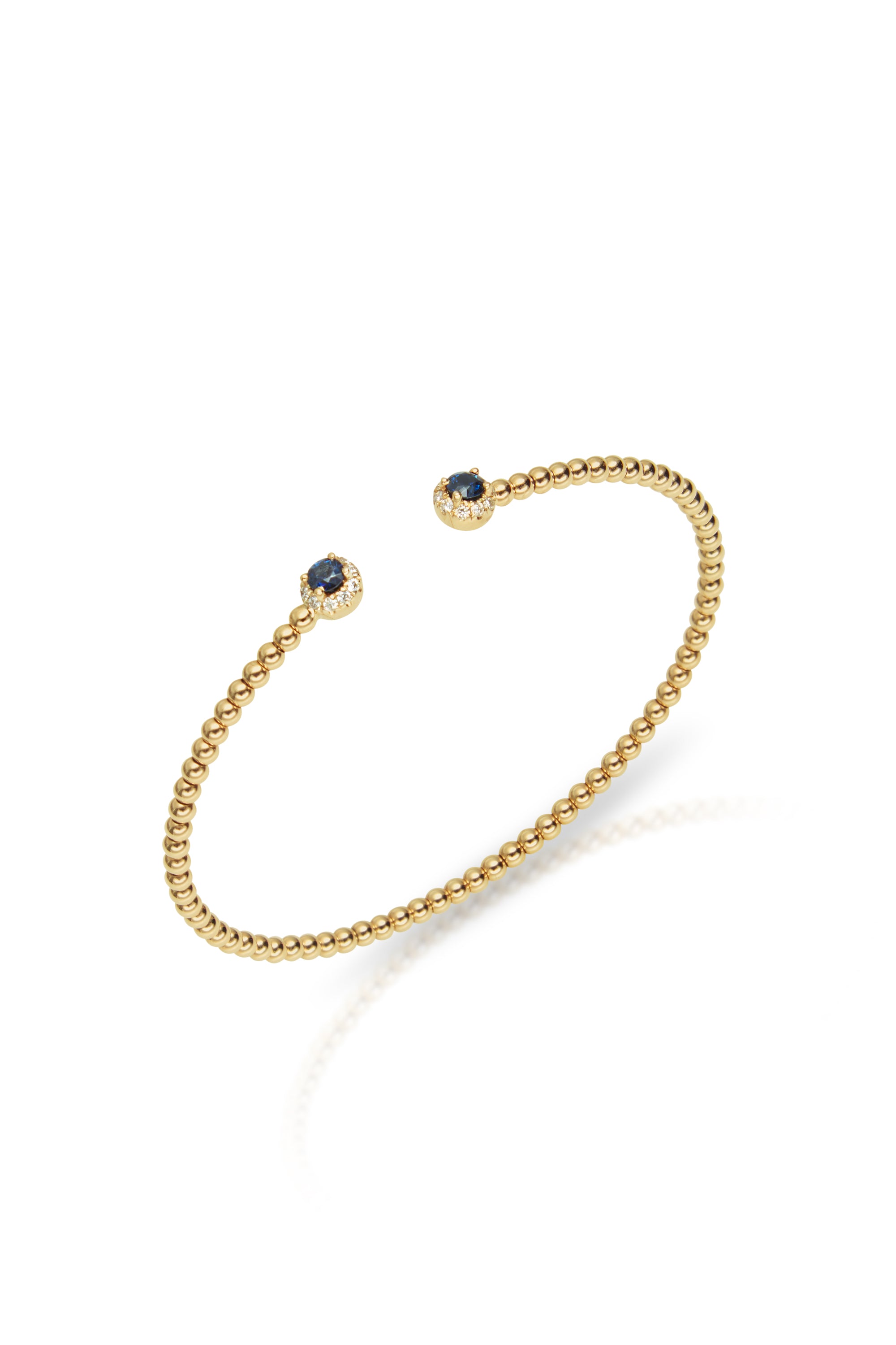 14K Yellow Gold Bujukan bead split cuff bracelet with sapphire and diamond