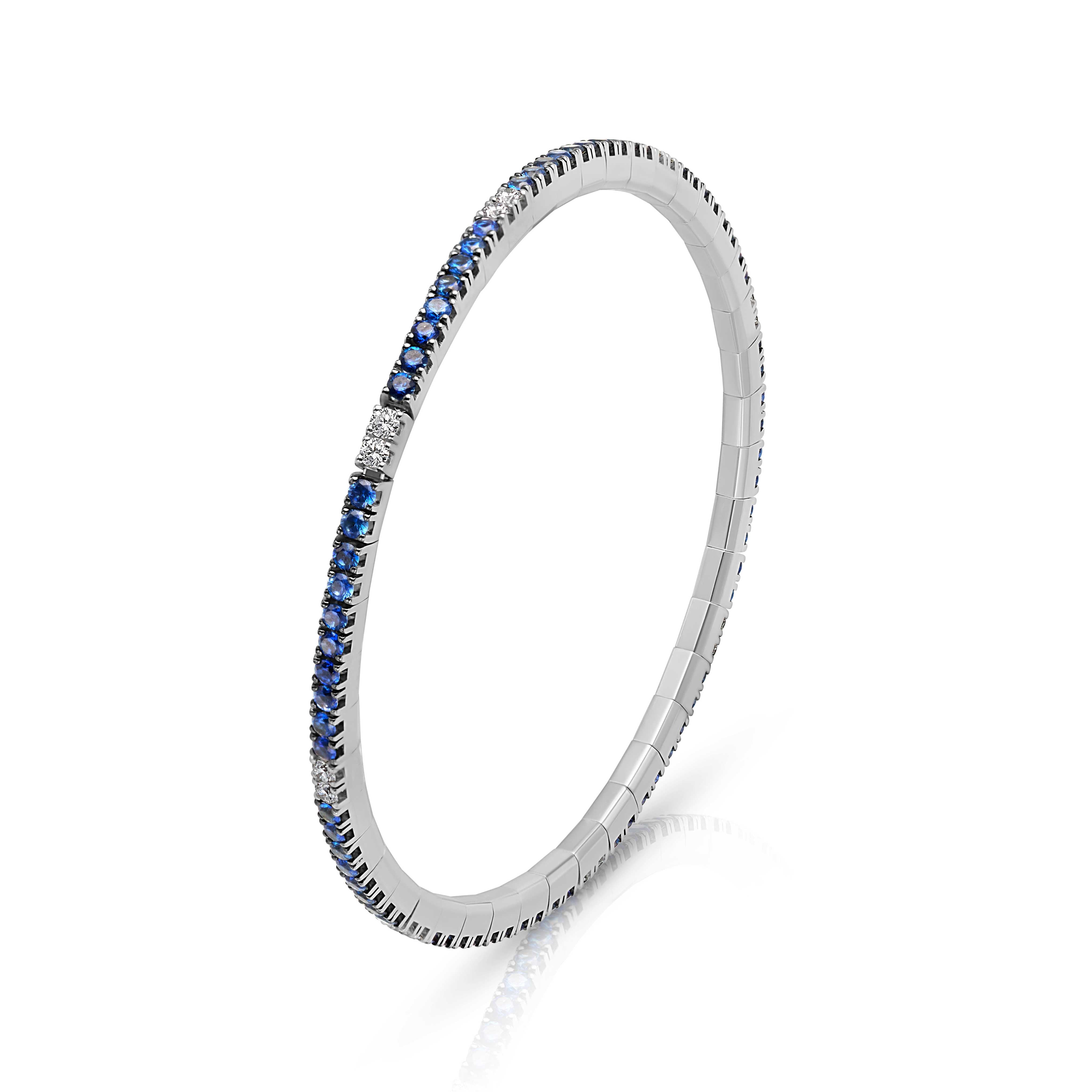 18KW Stretch Blue Sapphire & Diamond Tennis Bracelet