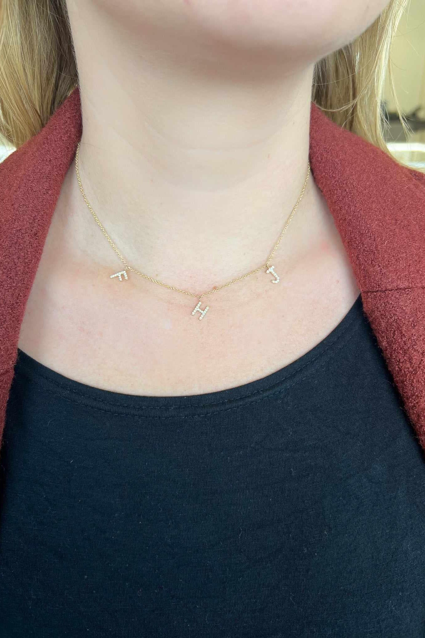 14K Diamond Letter Necklace-Neckaces-Saffron Jewelry-14K Yellow Gold-Susan Saffron Jewelry