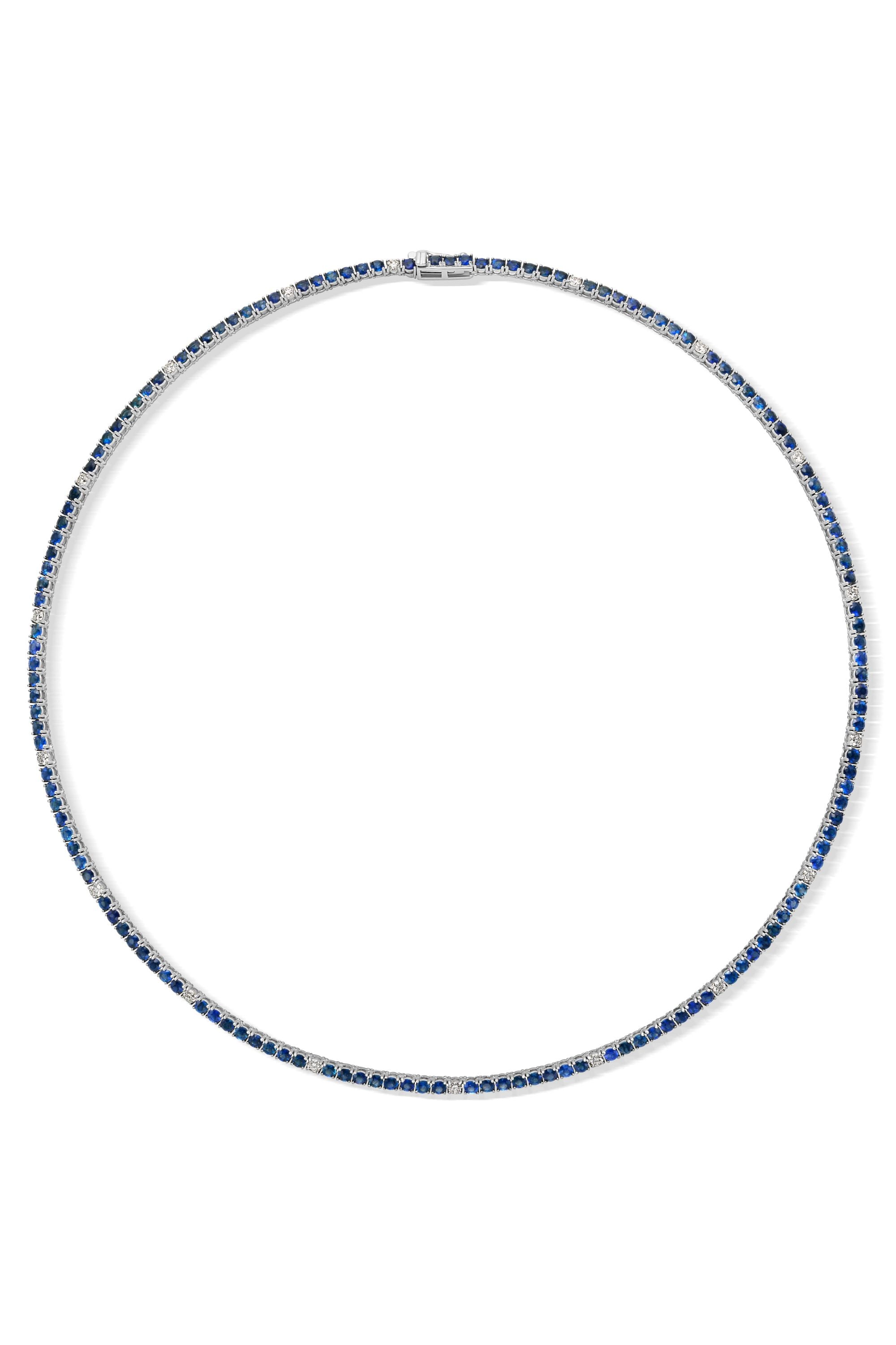 14KW Blue Sapphire and Diamond Tennis Necklace