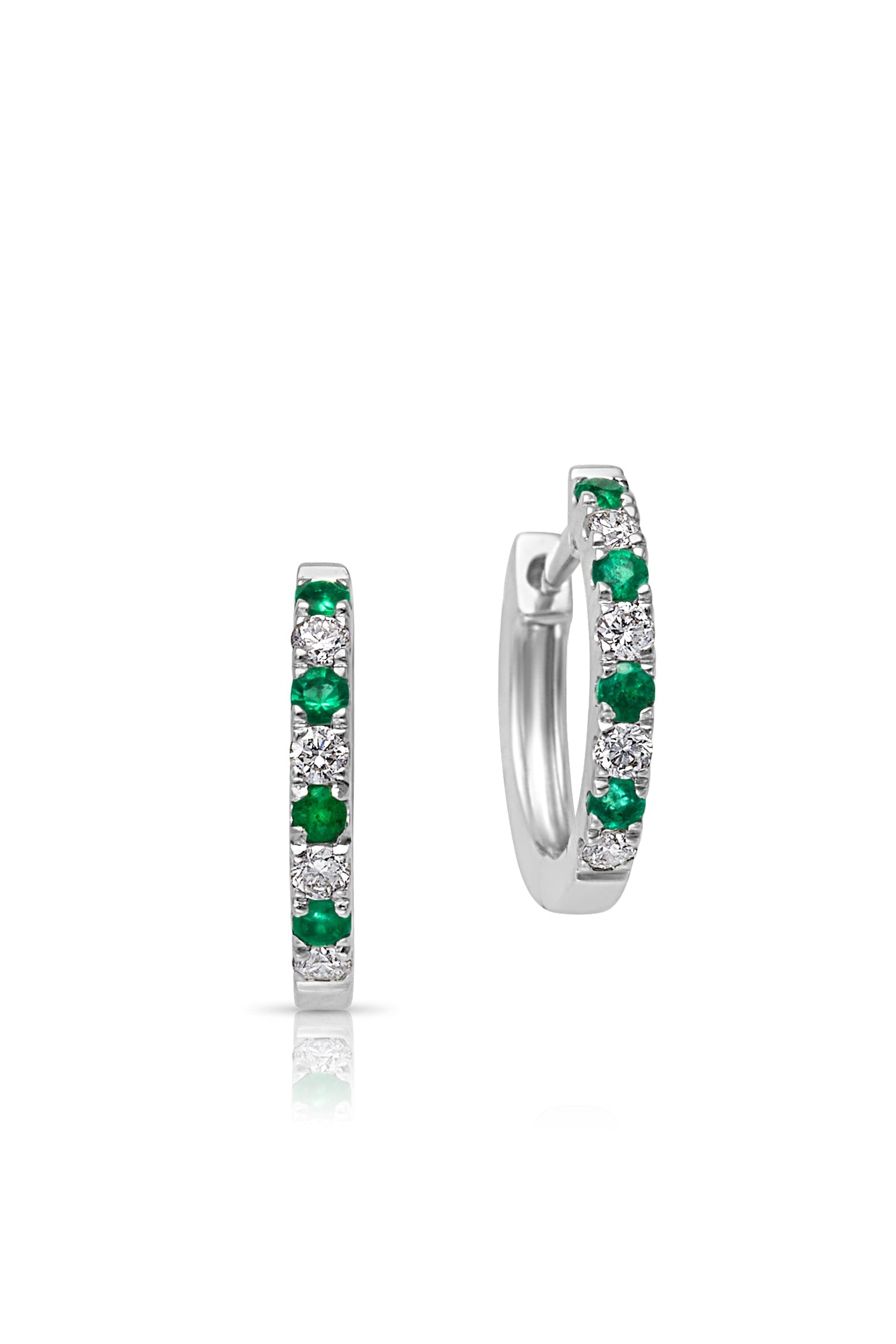 14KW Emerald and Diamond Huggies