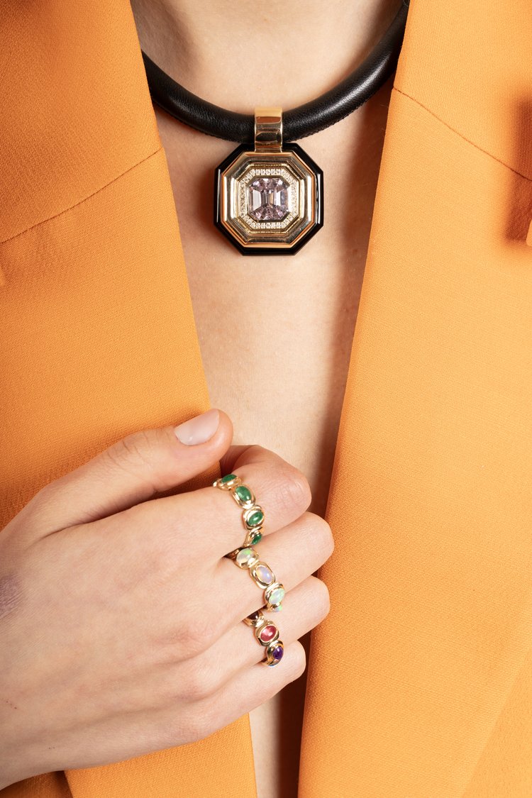 14KY Nugget Eternity Band with Emeralds