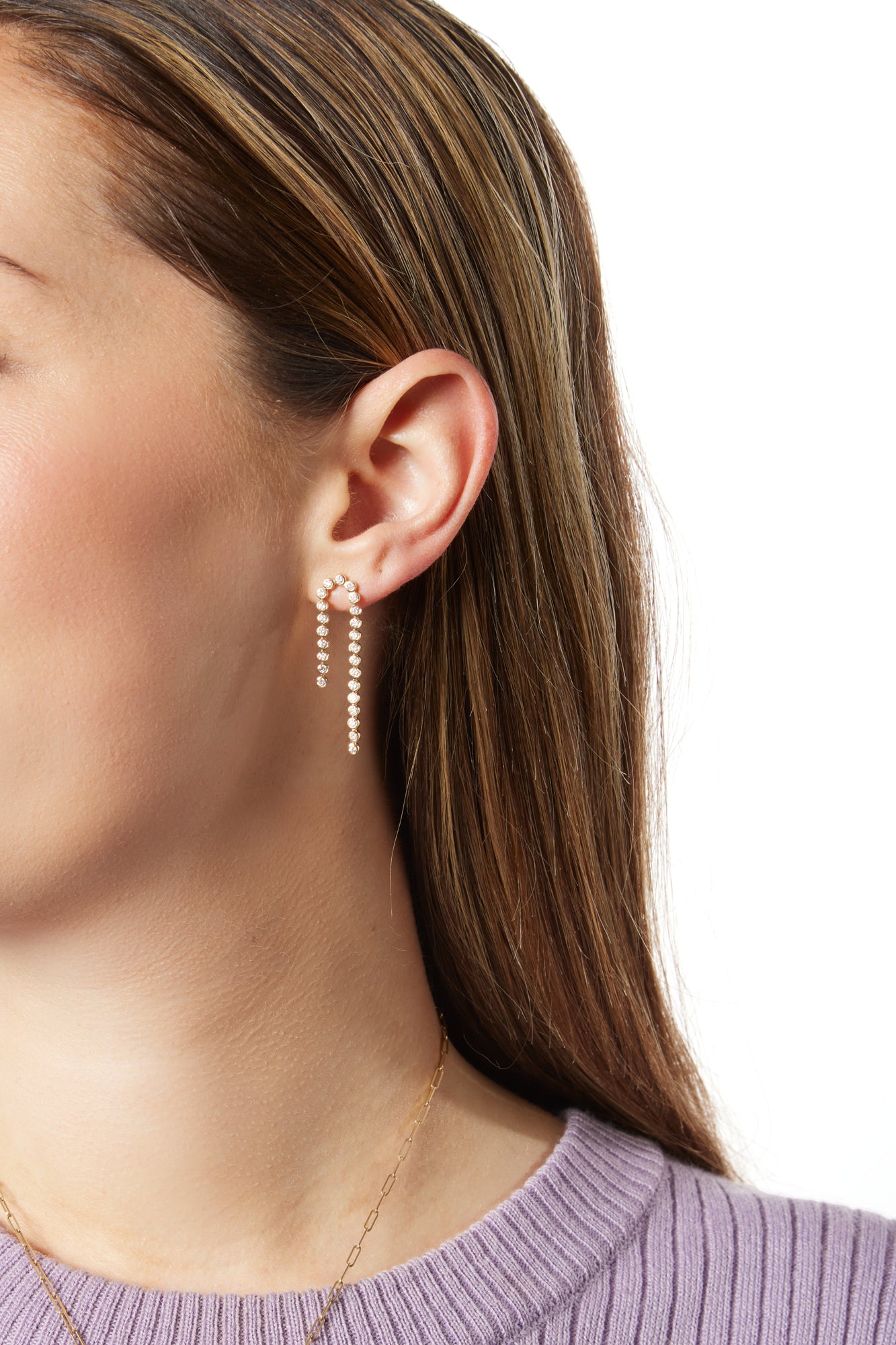 14KY Diamond Bezel U Shape Drop Earrings-Earrings-Rachel Reid-Susan Saffron Jewelry
