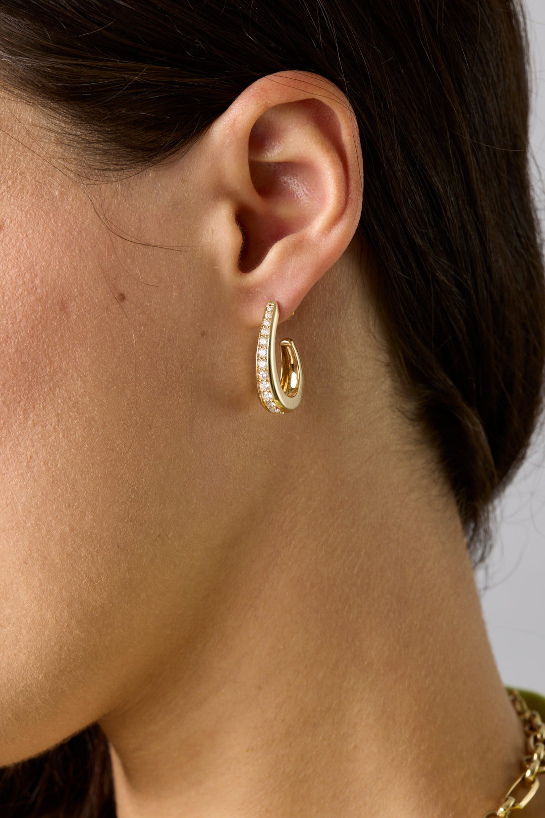 14KY Graduated Diamond J Hoops - Image 2 | Earrings | Susan Saffron