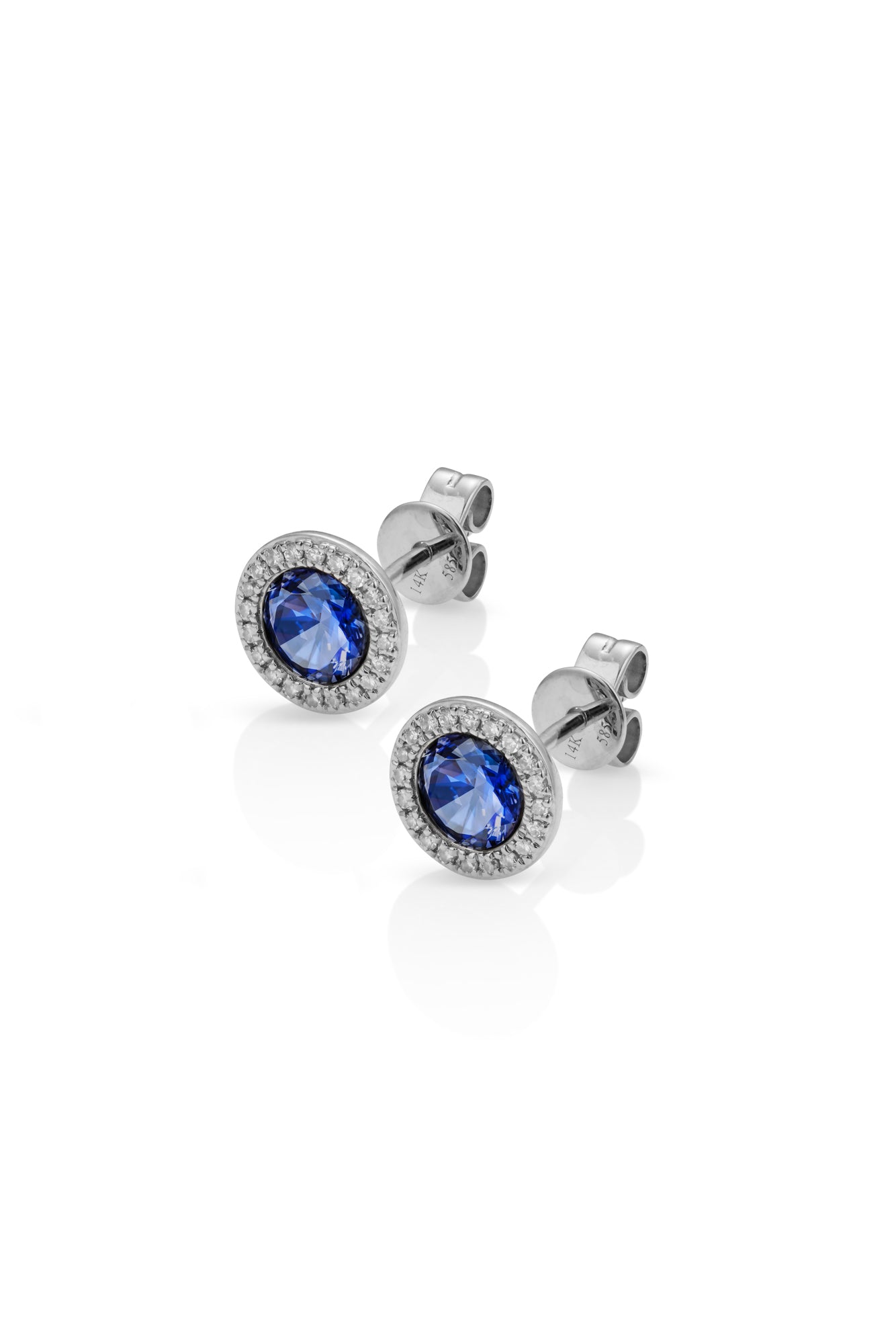 14KW Diamond Halo Stud Earrings Sapphire Corundum