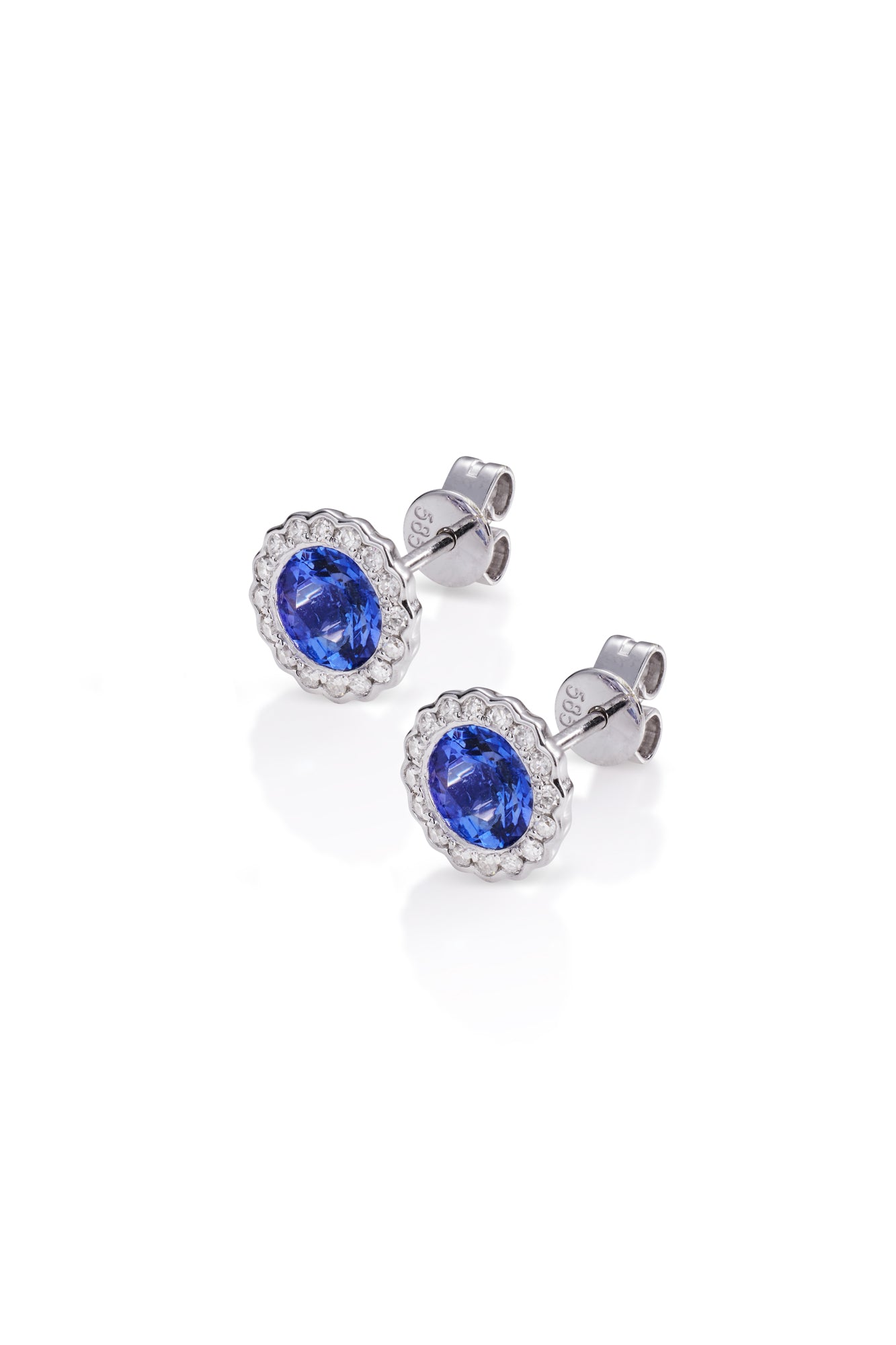 14KW Small Tanzanite Earrings With Diamond Halo