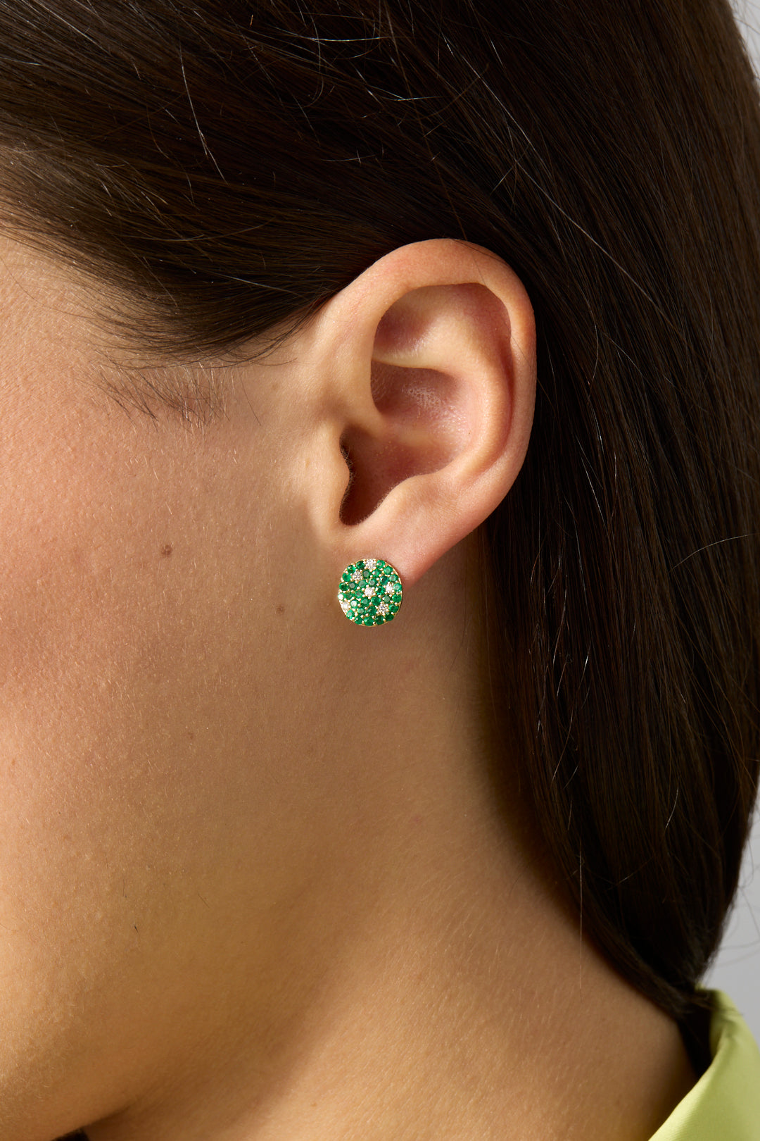 14KY Emerald and Diamond Pave Disc Studs