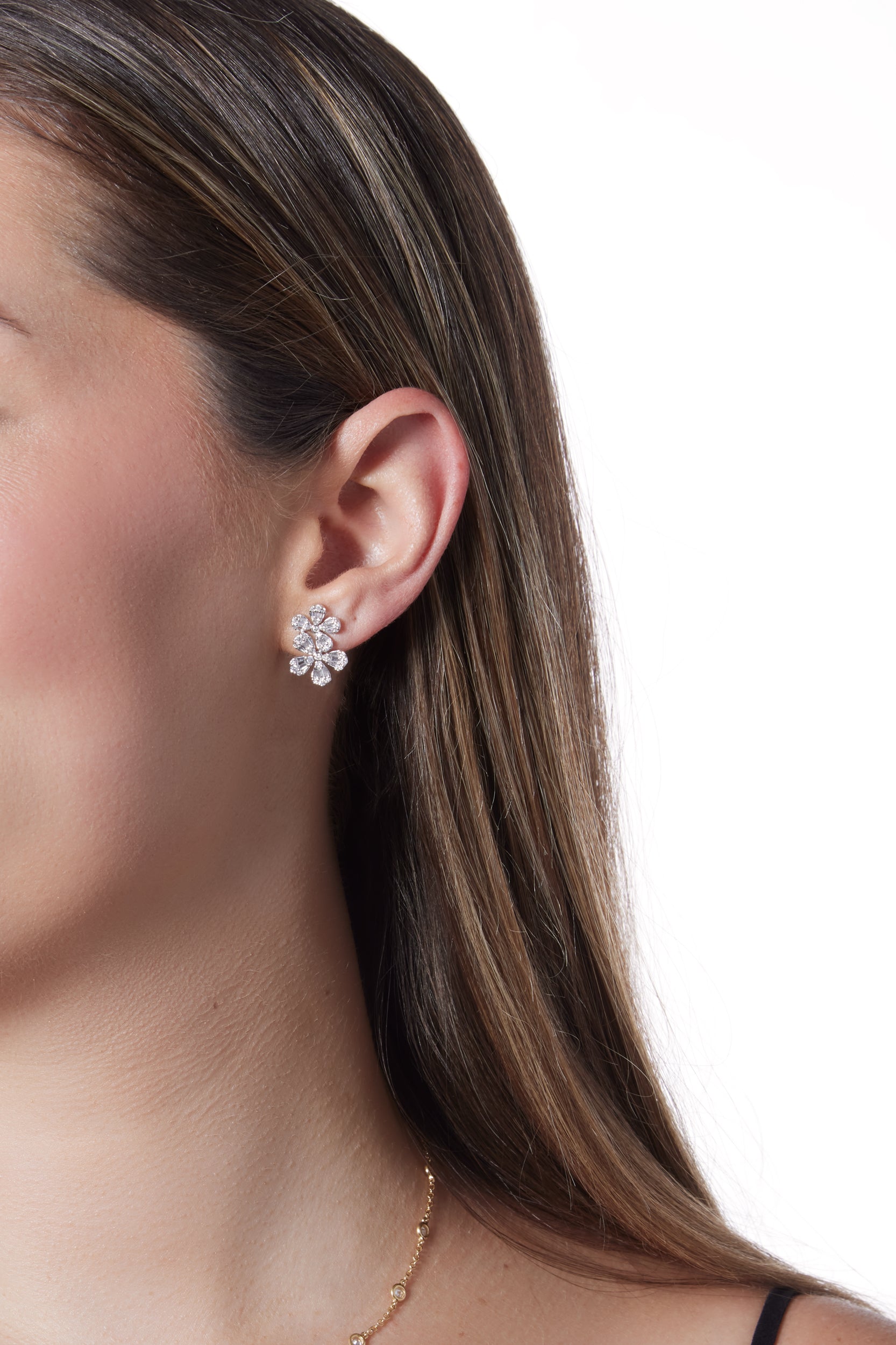 14KW Diamond Double Flower Earring