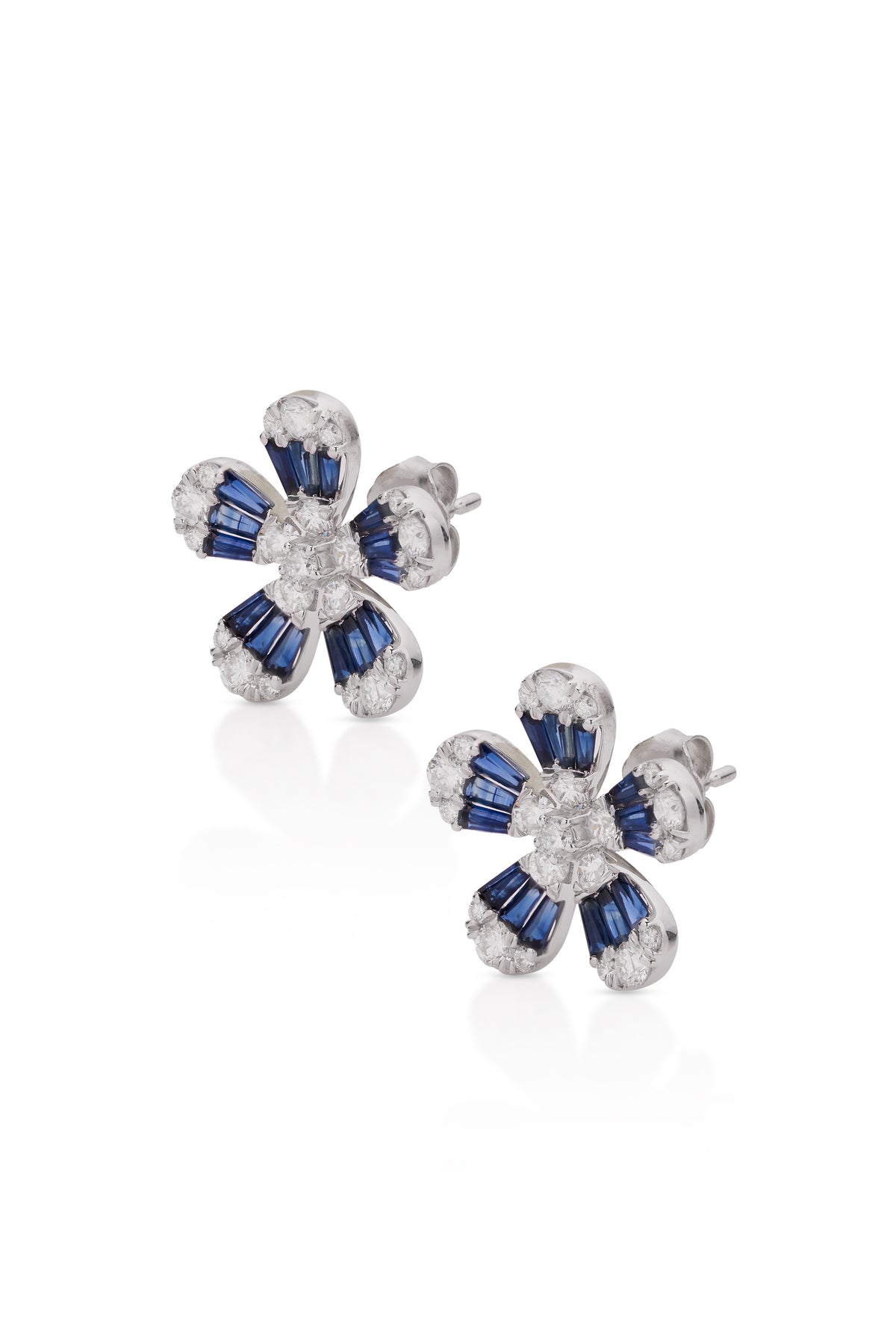 14KW Diamond and Sapphire Flower Earrings Susan Saffron Jewelry