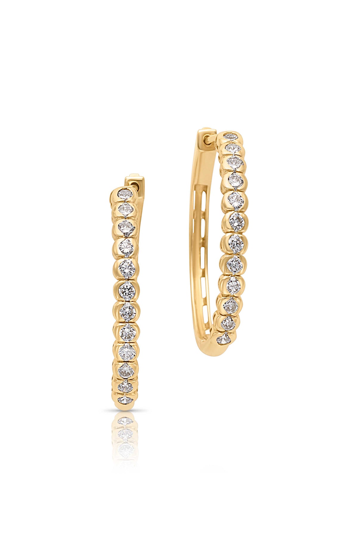 14KY Bezel Diamond Oval Hoops