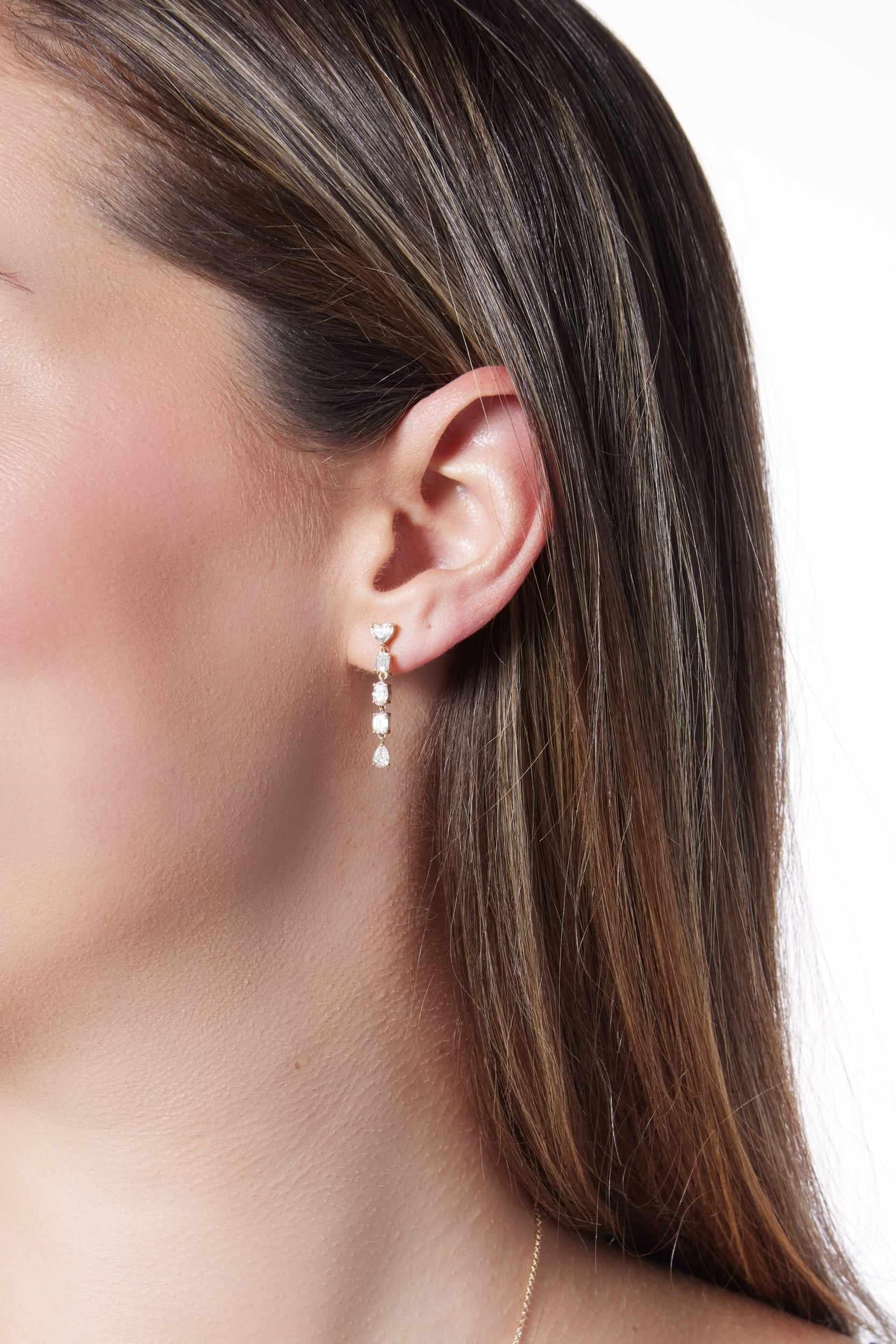 14KY Multi-Shape Diamond Drop Earrings