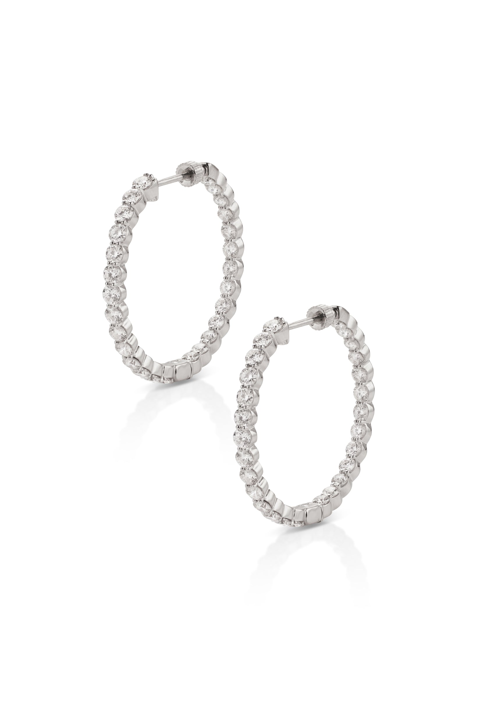 14KW Round Inside Out Diamond Hoop Earrings