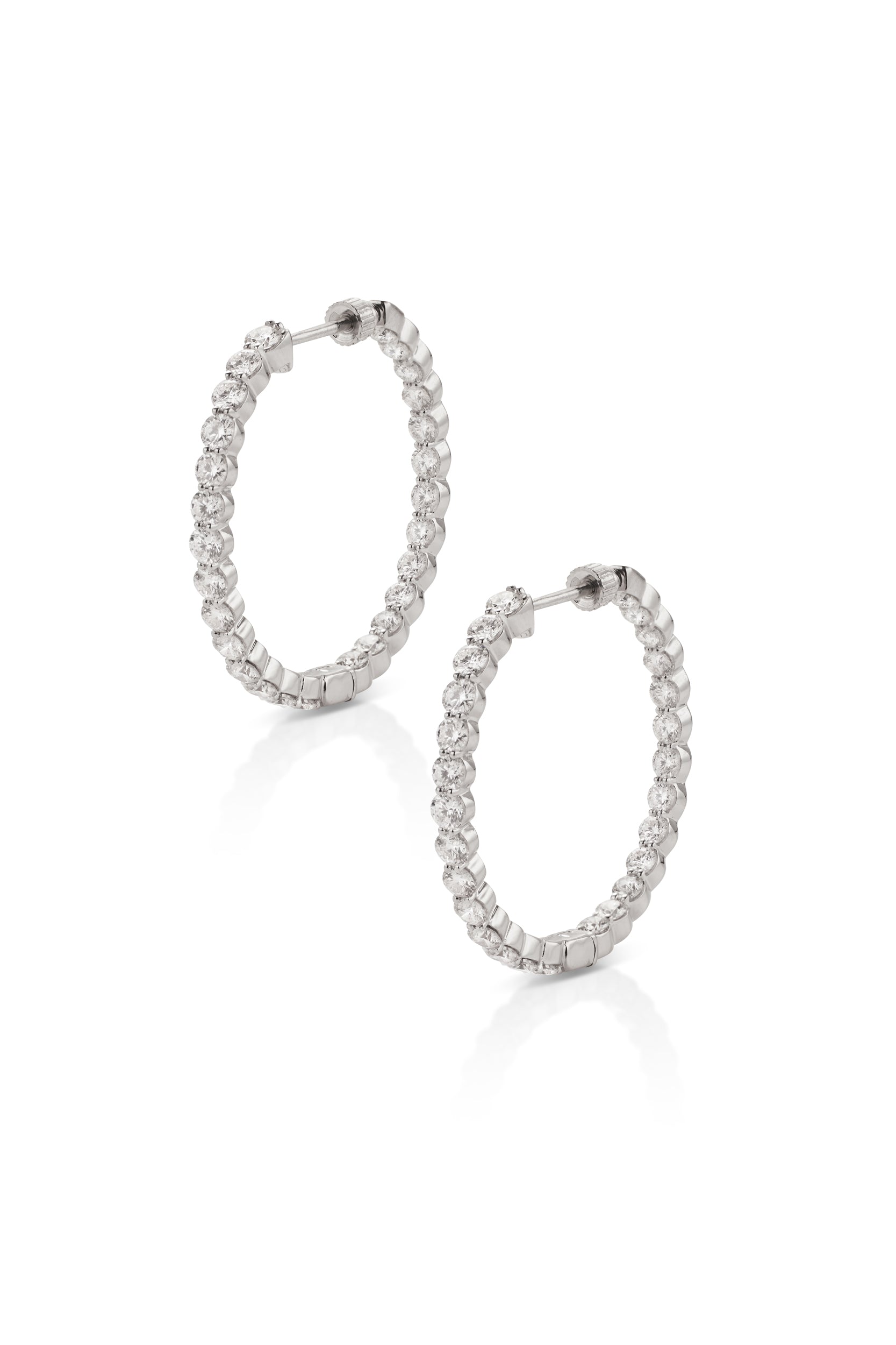14K White Gold 25mm Round Inside Out Diamond Hoop Earrings