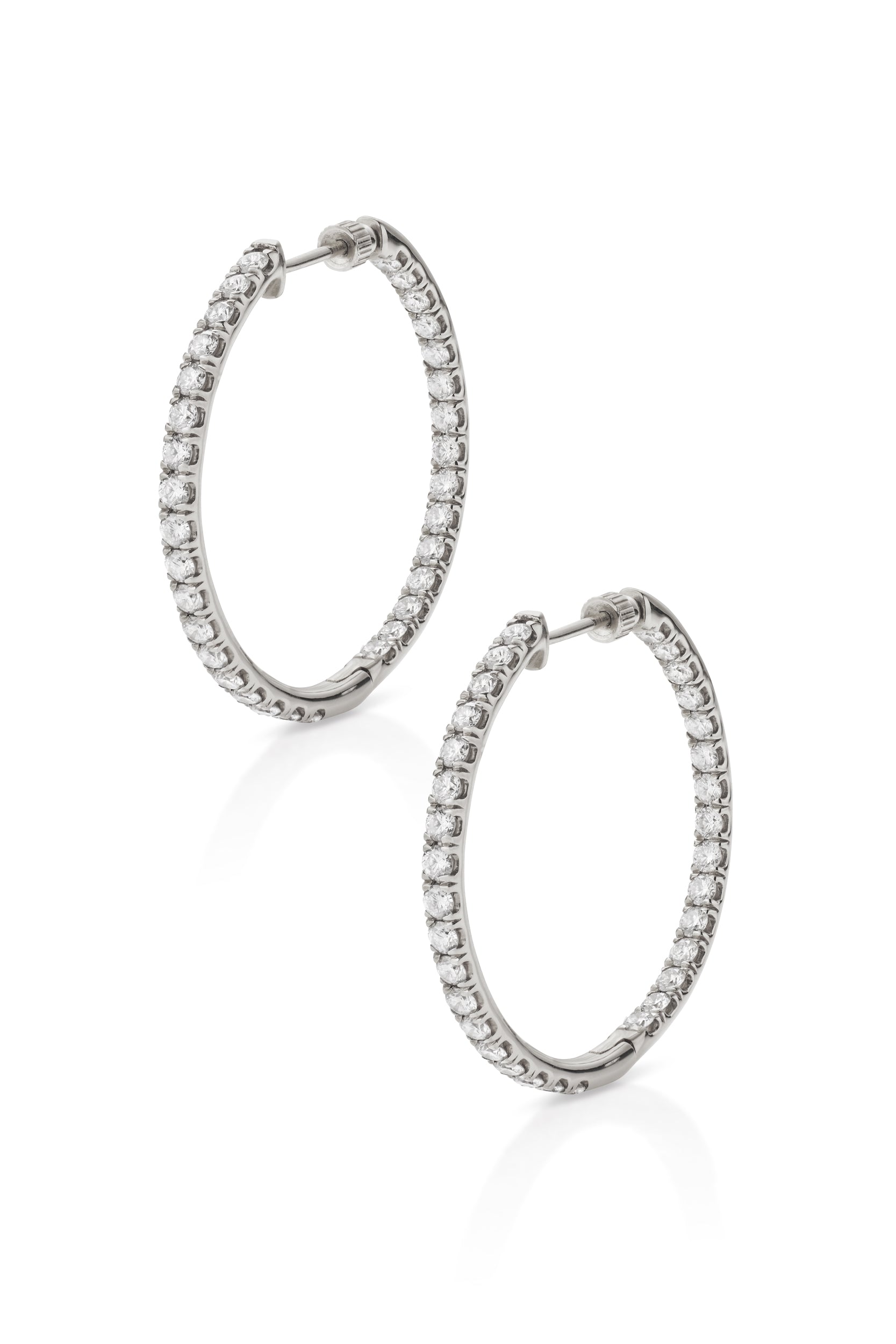 14K White Gold French Pave 30mm Round Inside Out Diamond Hoop Earrings