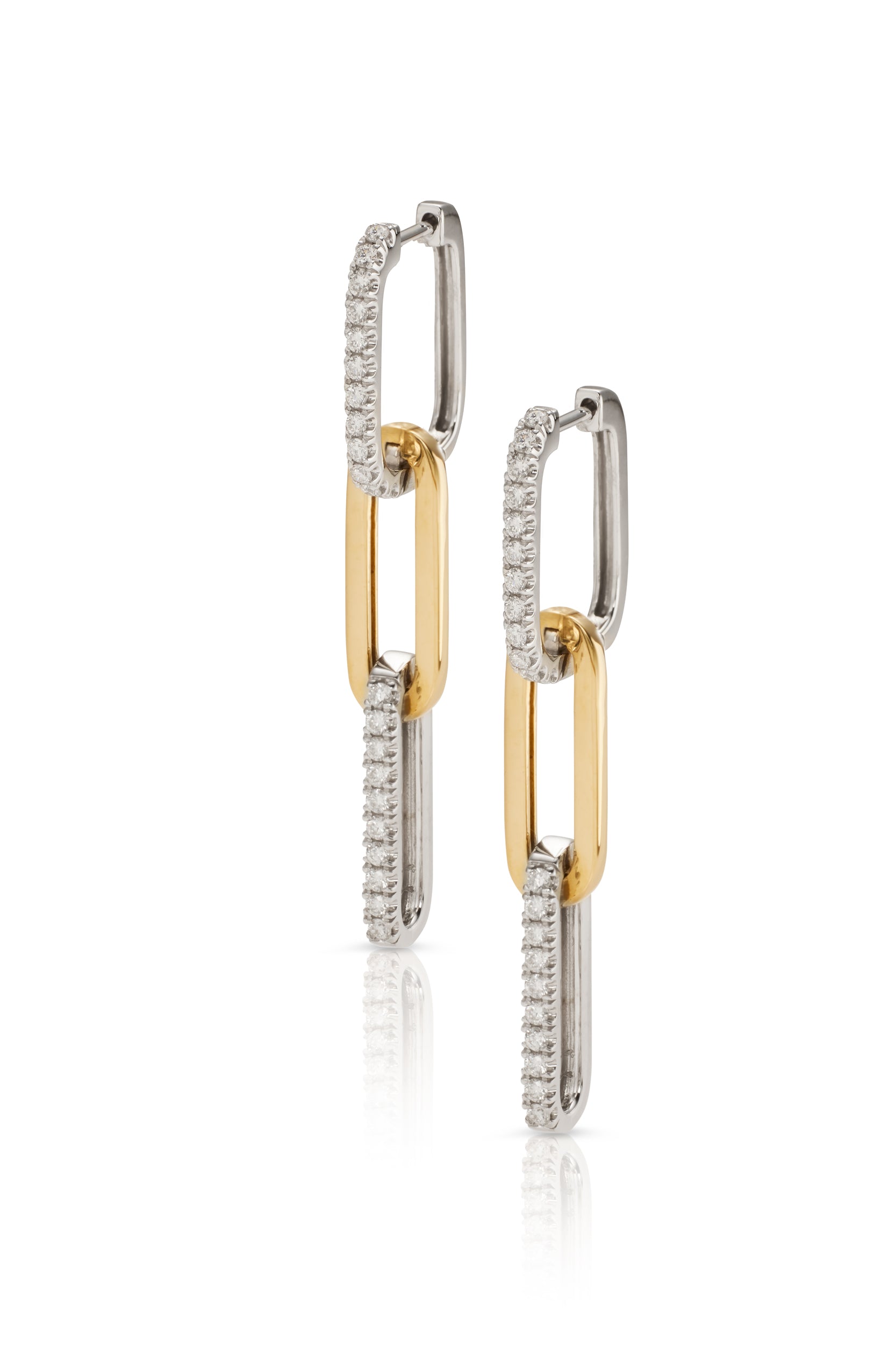 14K Mixed Gold Diamond and Hollow Link Chain Earrings