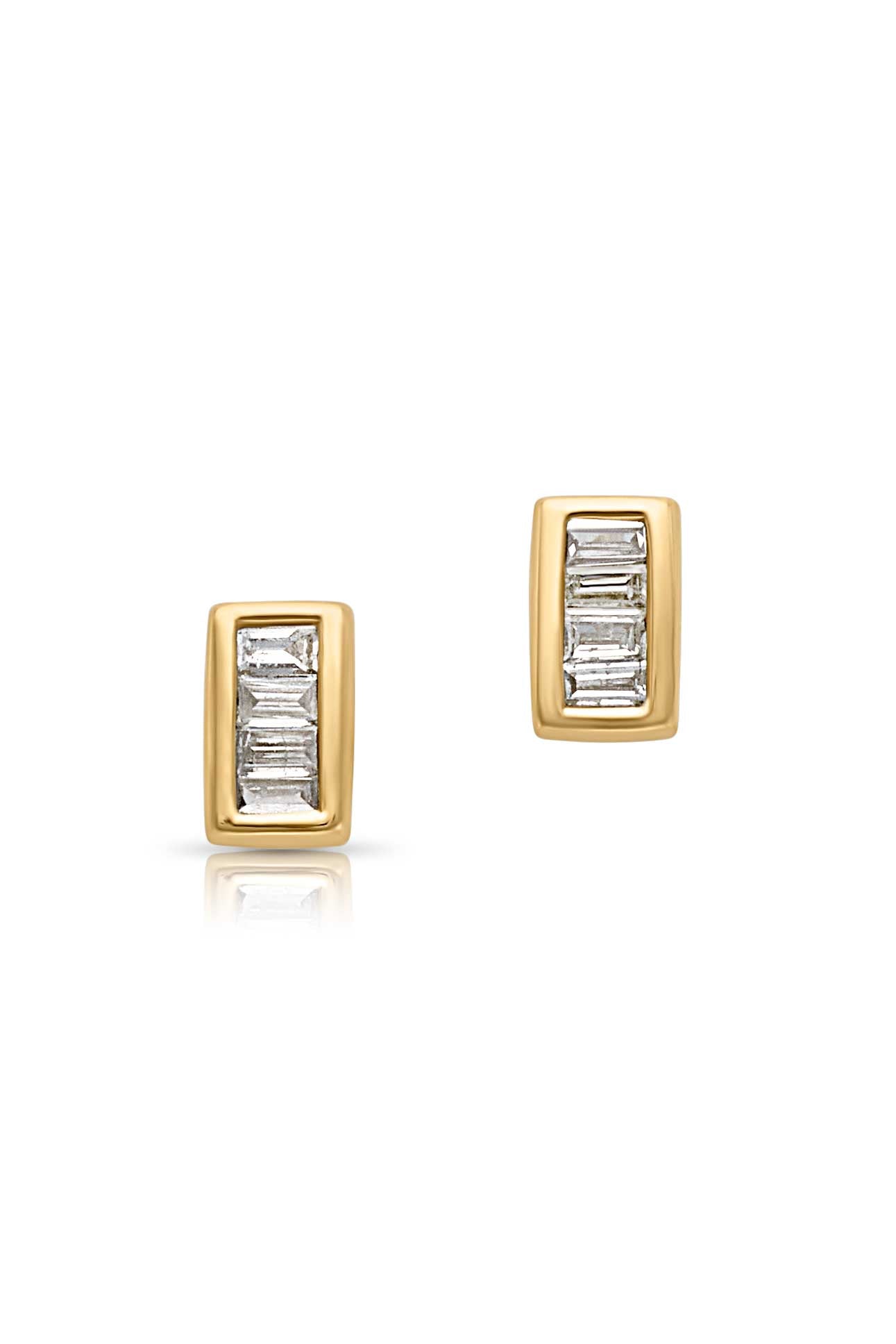 14KY Diamond Baguette Bar Studs