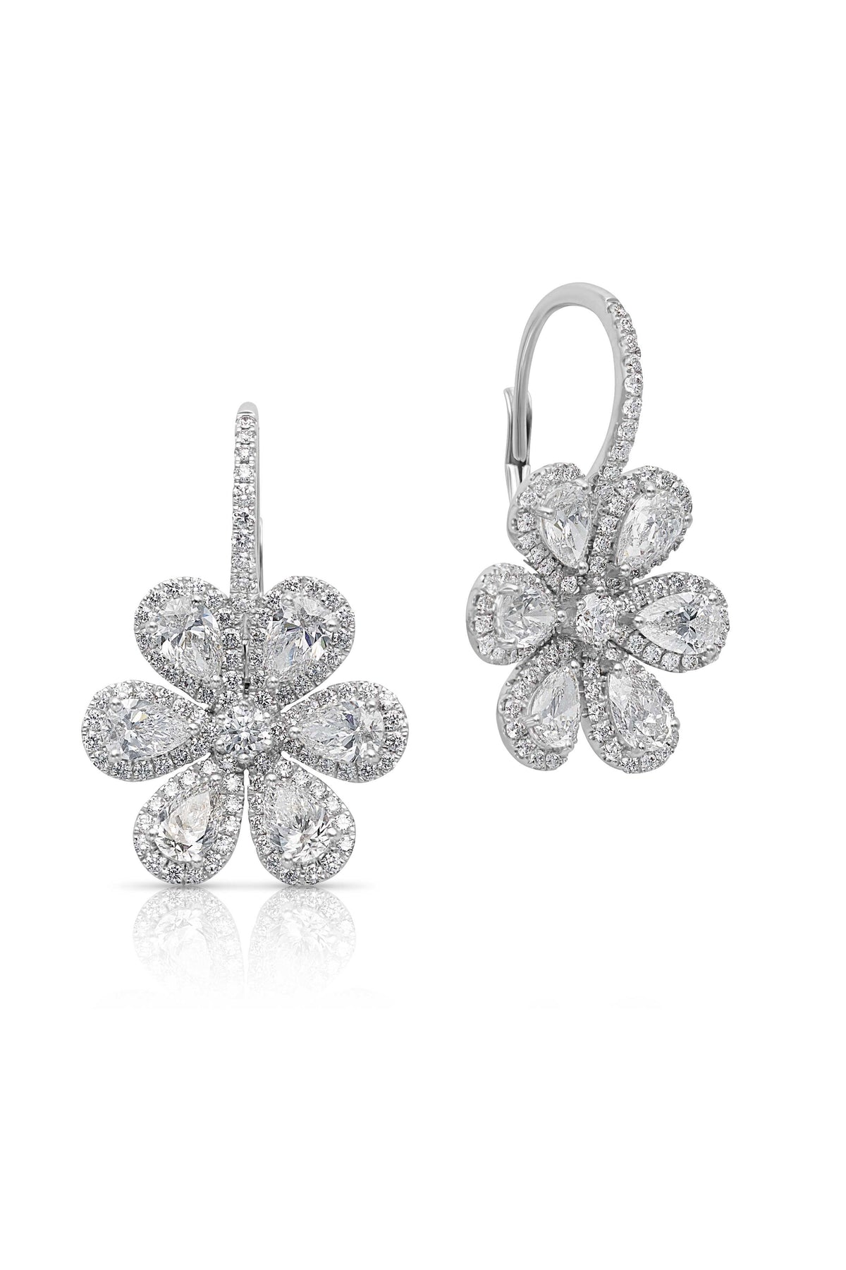 18KW Pear Diamond Petal Flower Earrings