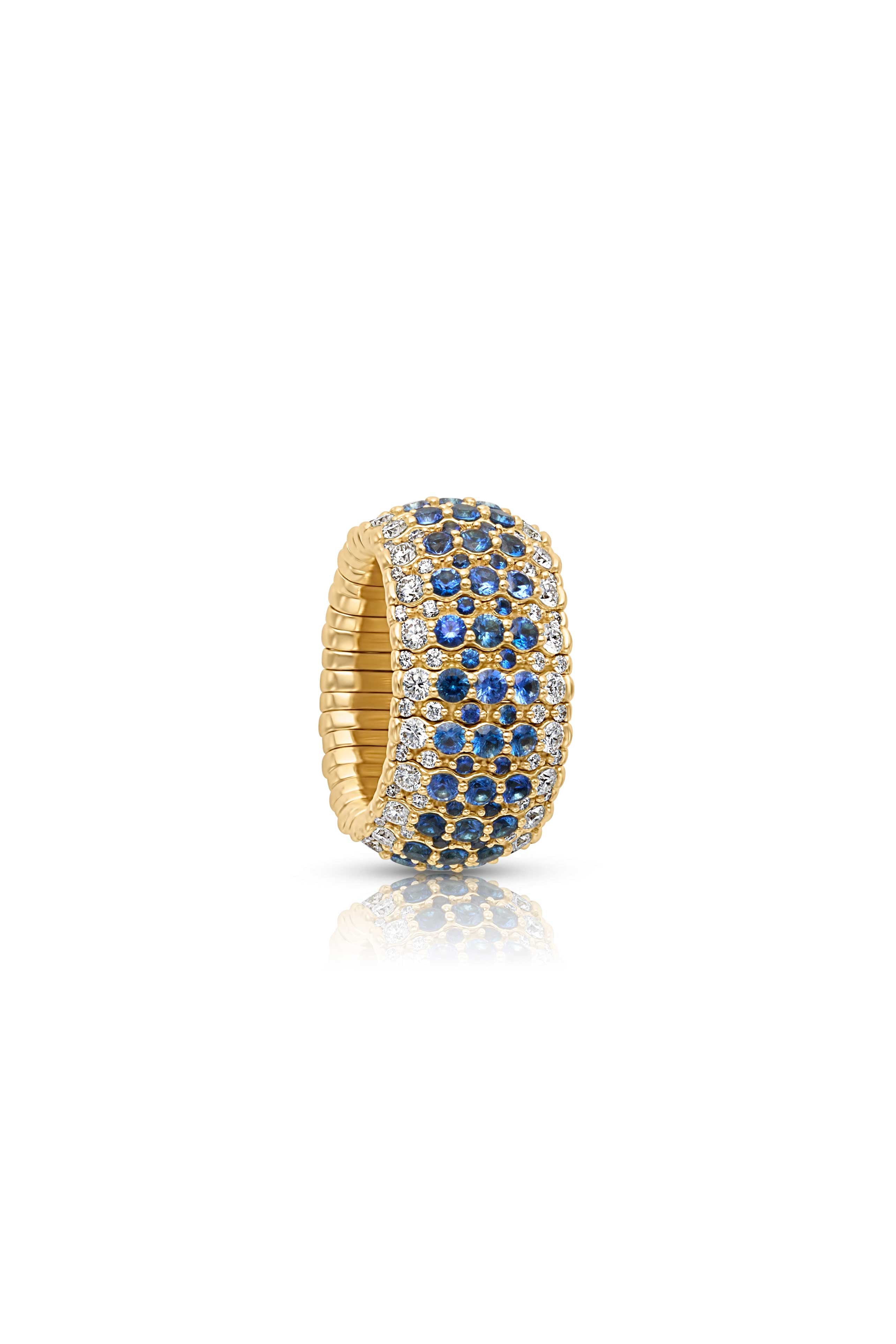 18KY Giotto Blue Sapphire and Diamond Stretch Ring