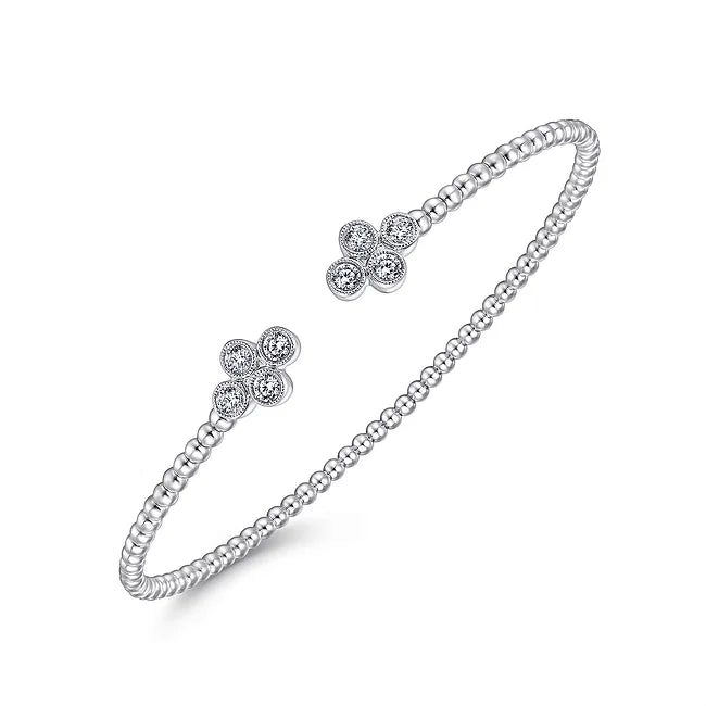 14KW Bujukan Bead Split Cuff Bracelet with Quatrefoil Diamond Endcaps-Bracelets-Gabriel & Co.-Susan Saffron Jewelry