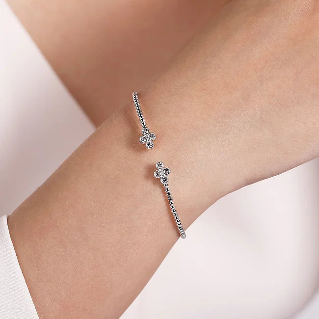 14KW Bujukan Bead Split Cuff Bracelet with Quatrefoil Diamond Endcaps-Bracelets-Gabriel & Co.-Susan Saffron Jewelry