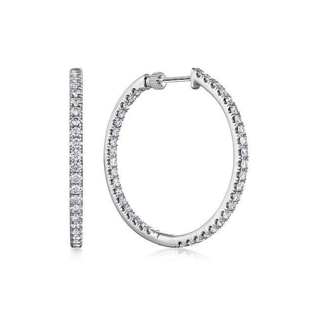 14KW French Pave Round Inside Out Diamond Hoop Earrings
