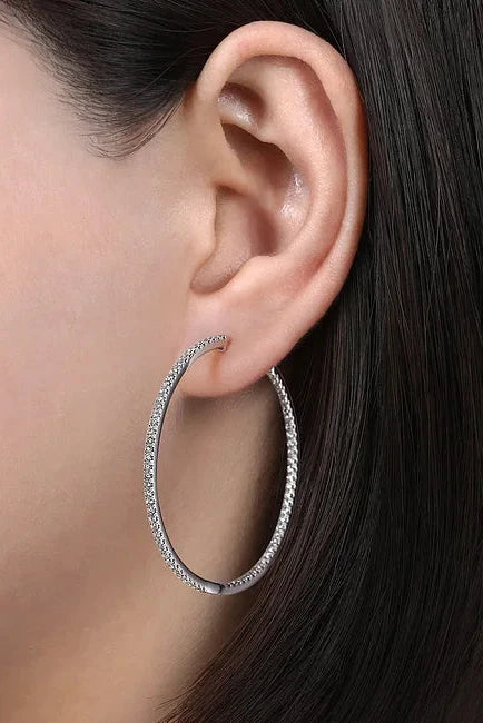 14KW French Pave Round Inside Out Diamond Hoop Earrings