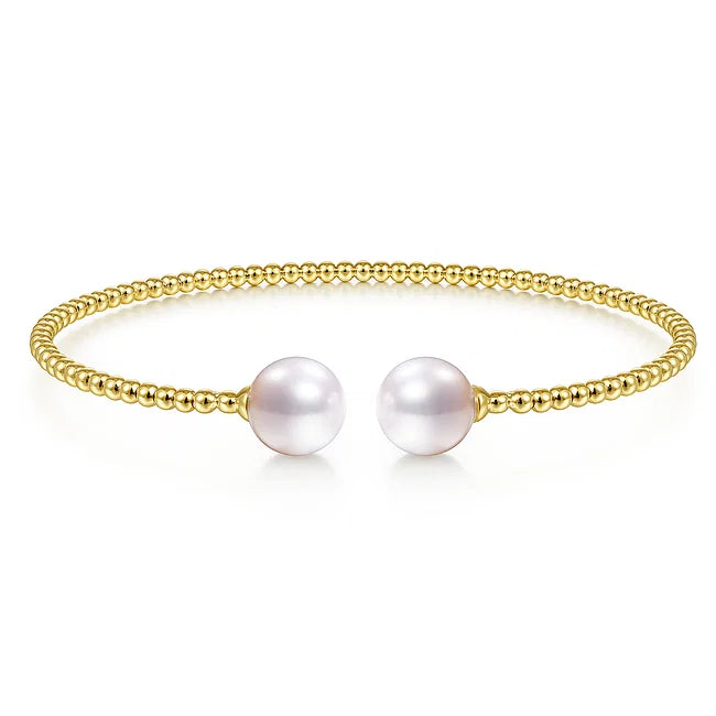 14KY Bujukan Bead Split Cuff Bracelet With Cultured Pearls