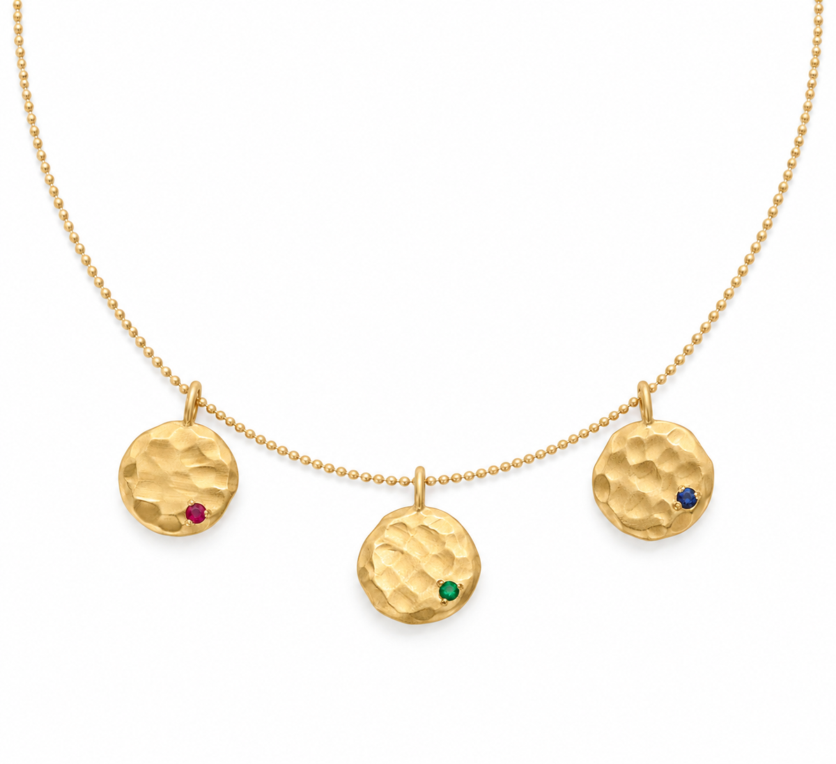 18KY Hammered Disc with Birthstone