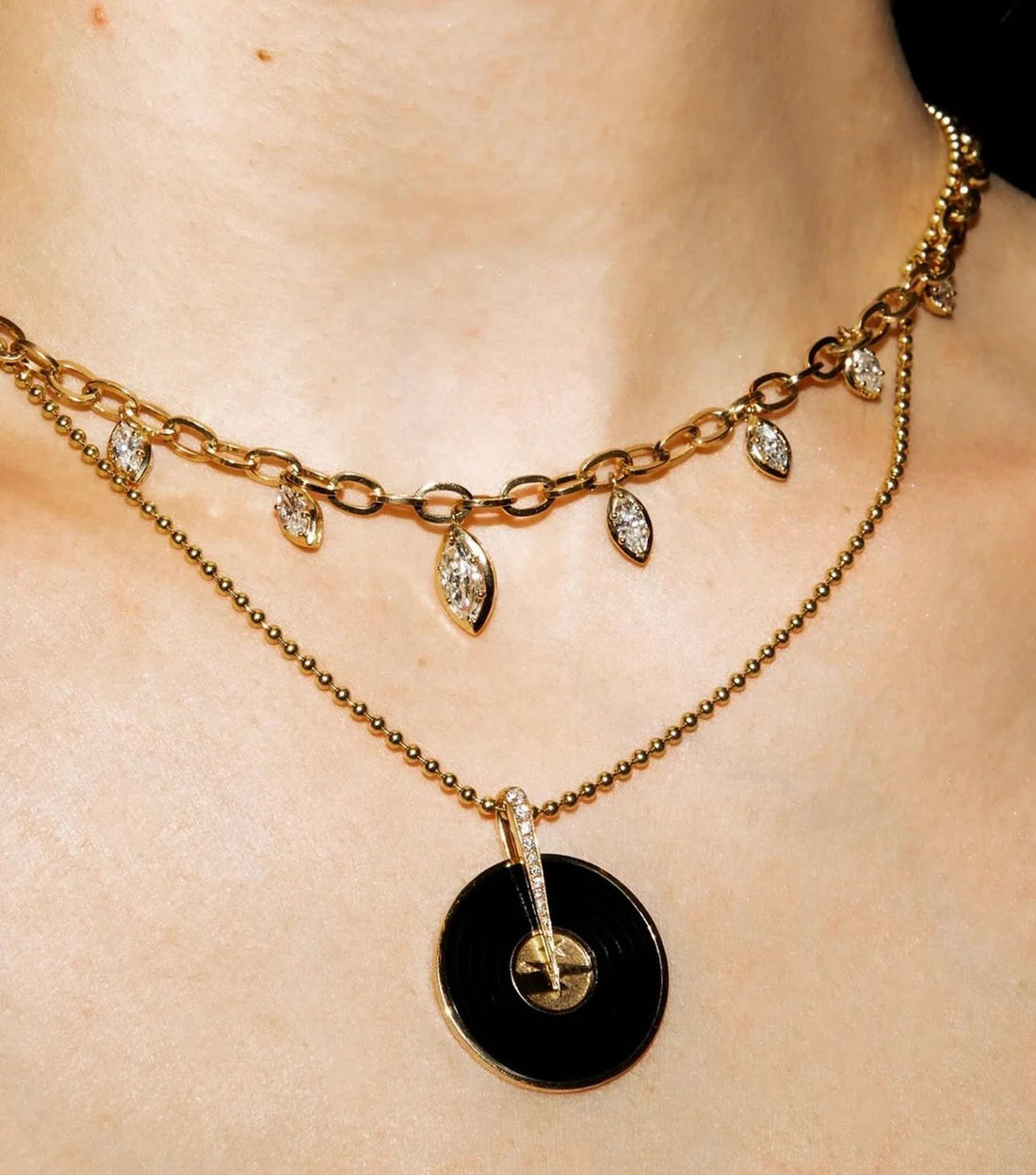 18KY Spinning Record Pendant