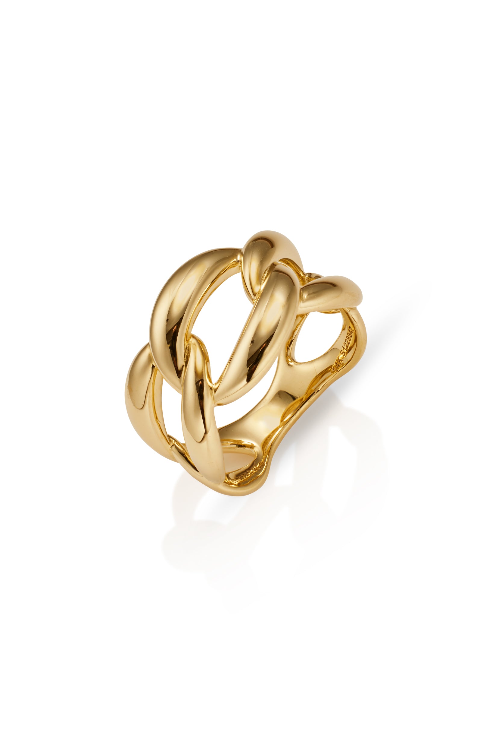 14K Yellow Gold Link Chain Wide Band Ring