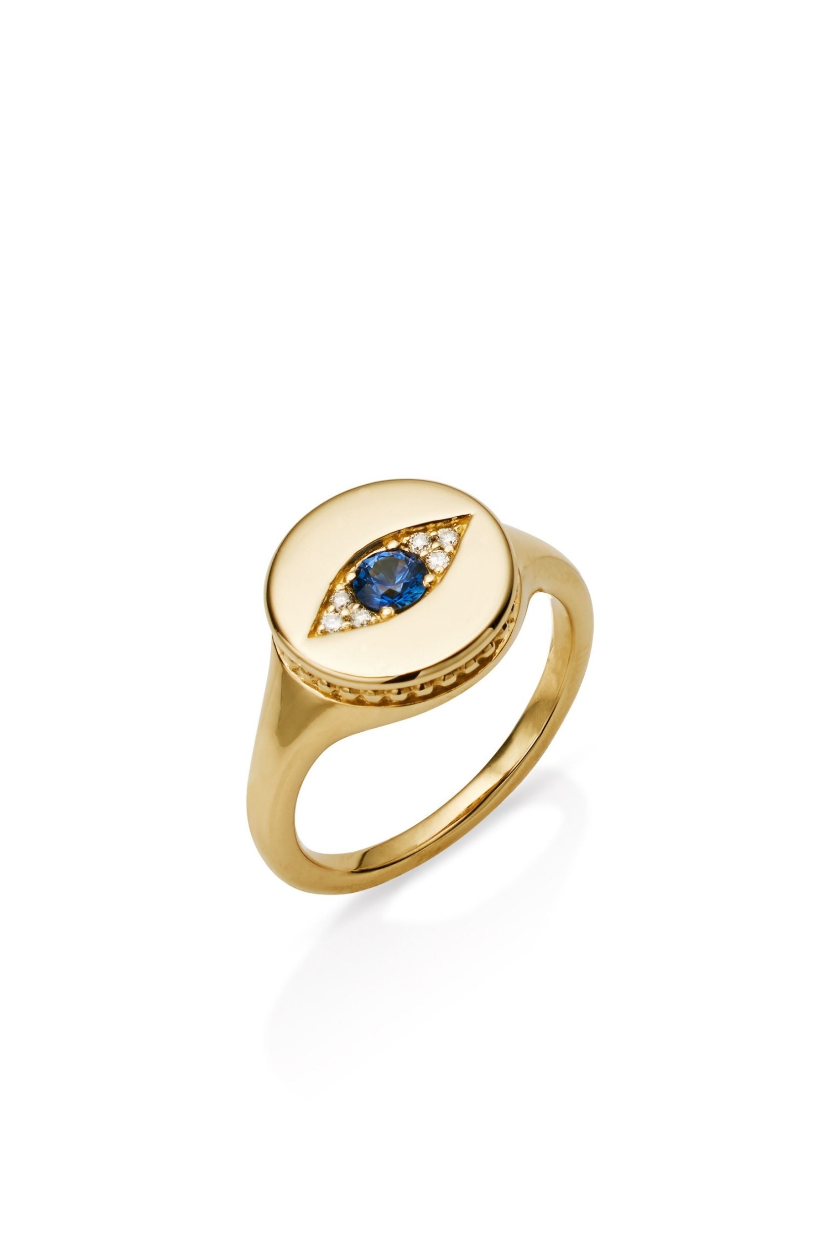 14KY Bujukan Diamond and Sapphire Evil Eye Signet Ladies Ring