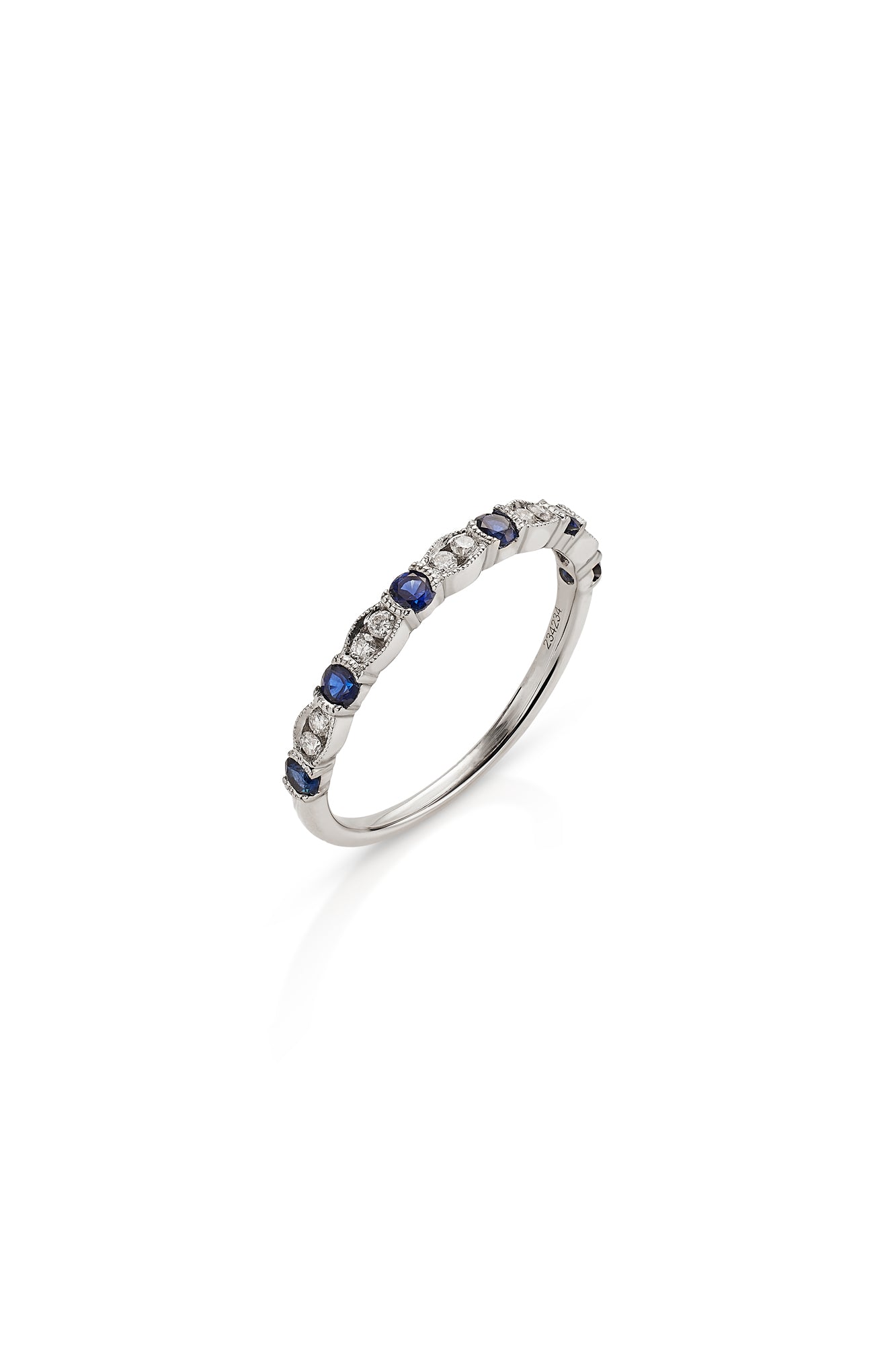 14K White Gold Round Blue Sapphire Ring