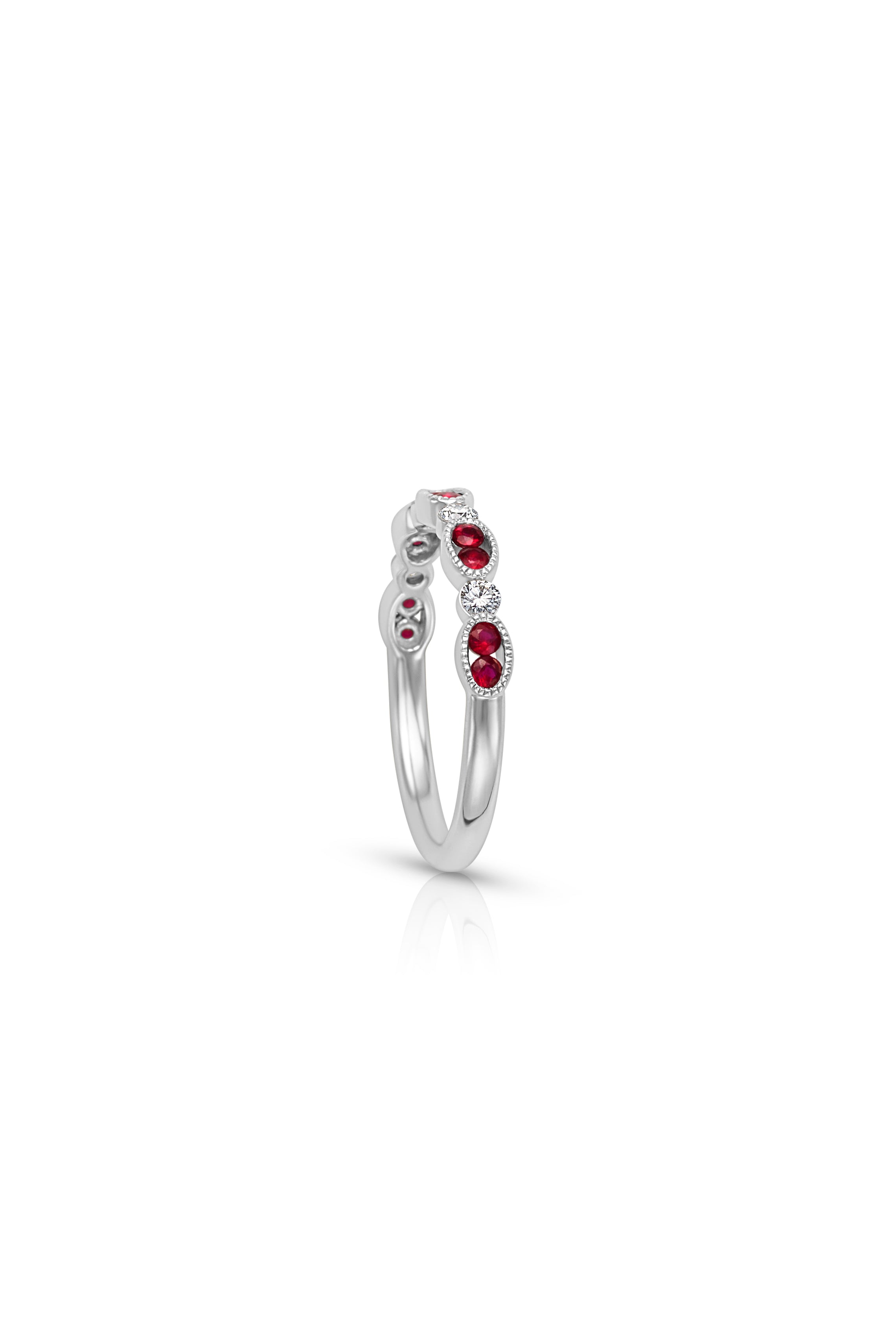 14K White Gold Diamond and Ruby Band