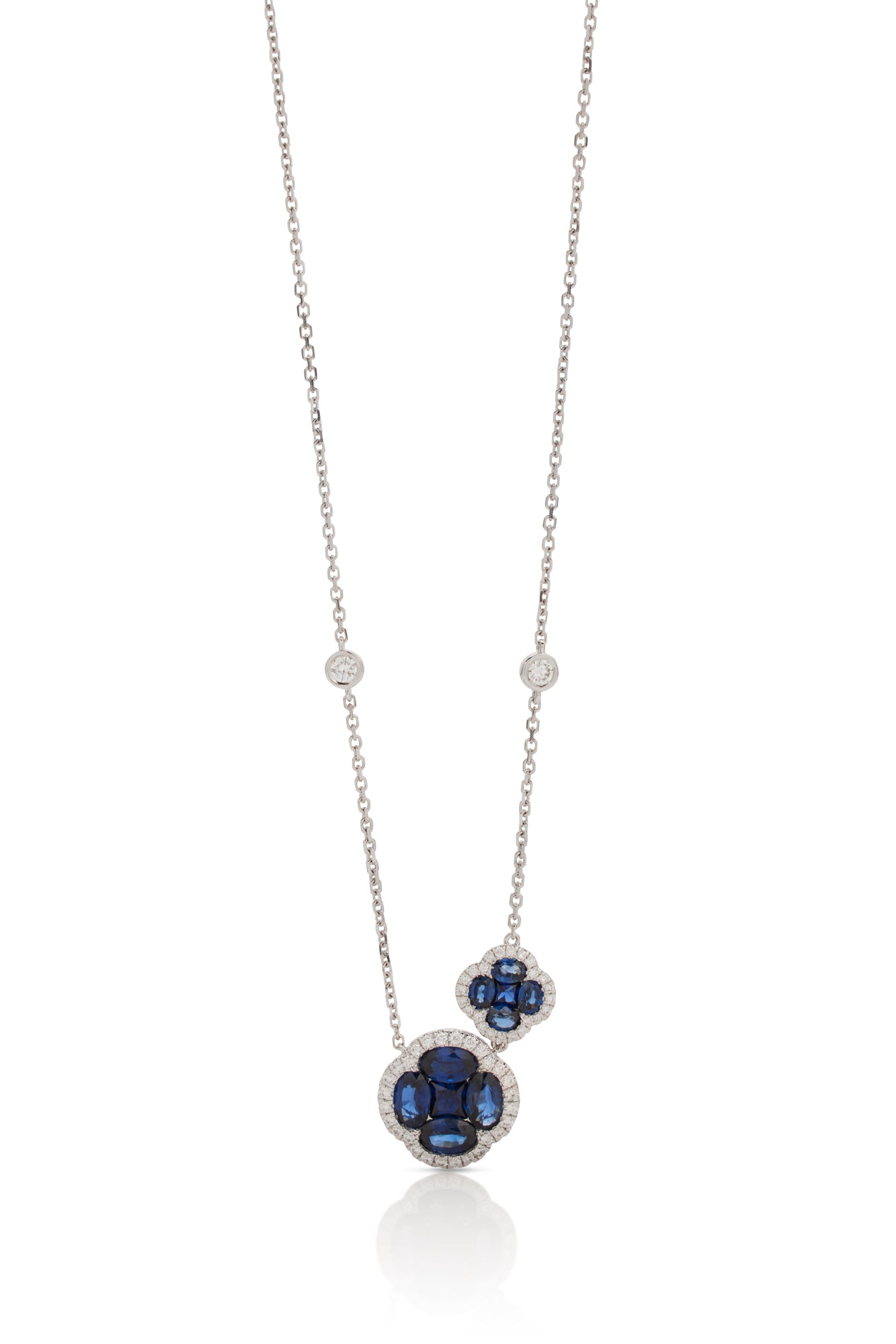 18KW Floral Blue Sapphire Drop Necklace