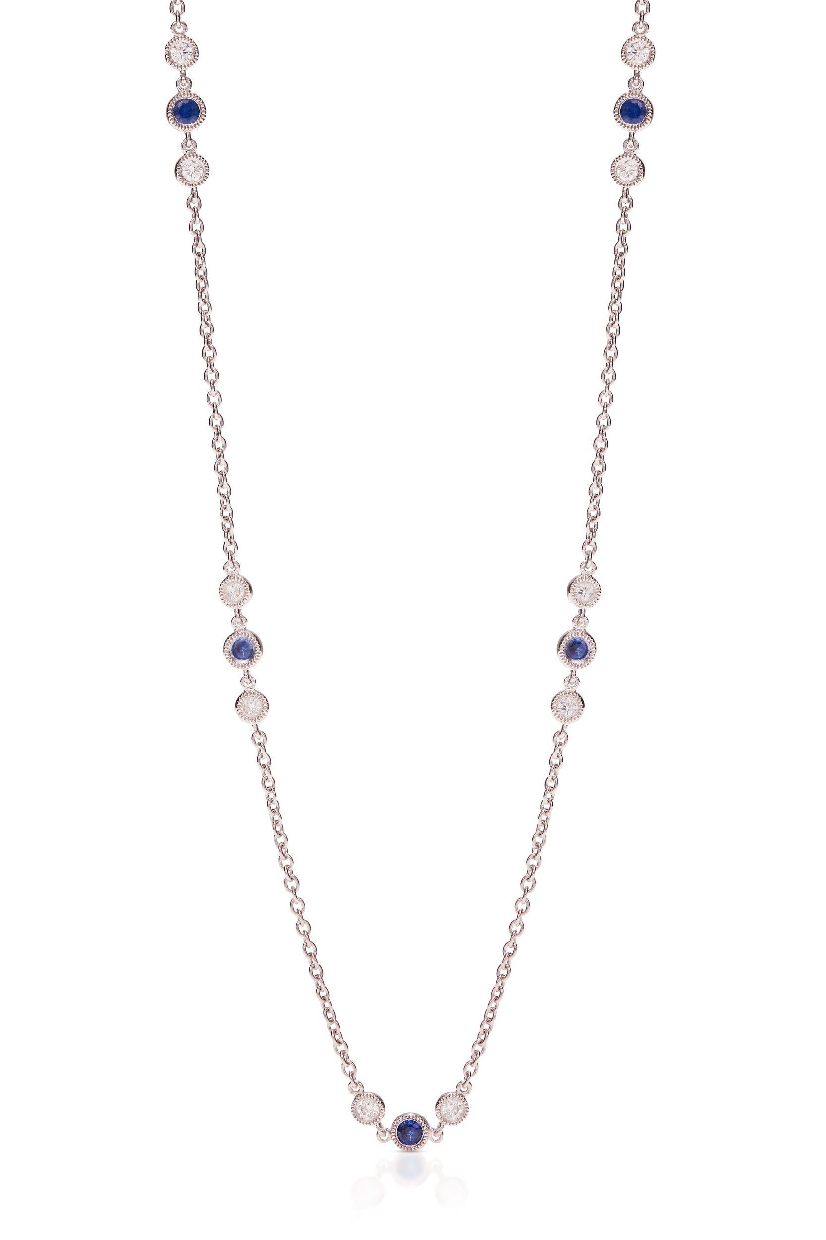 18KW Diamond and Sapphire Yard Chain Necklace