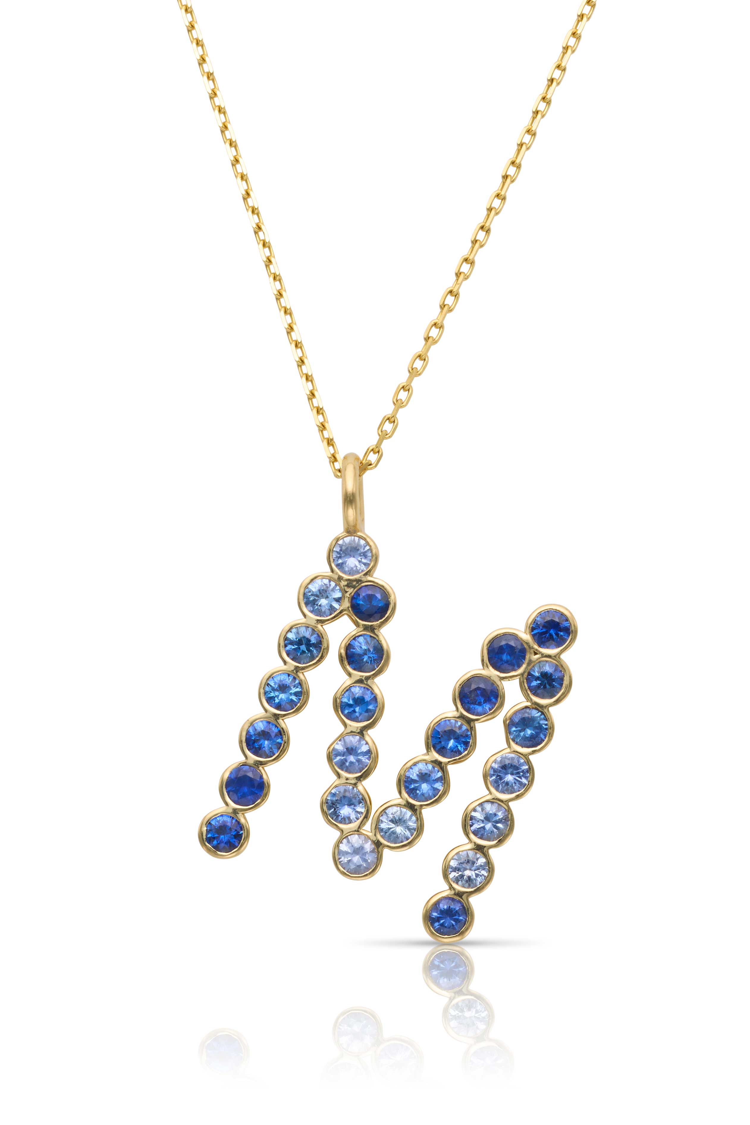 14KY Bezel M Blue Sapphire Ombre Necklace