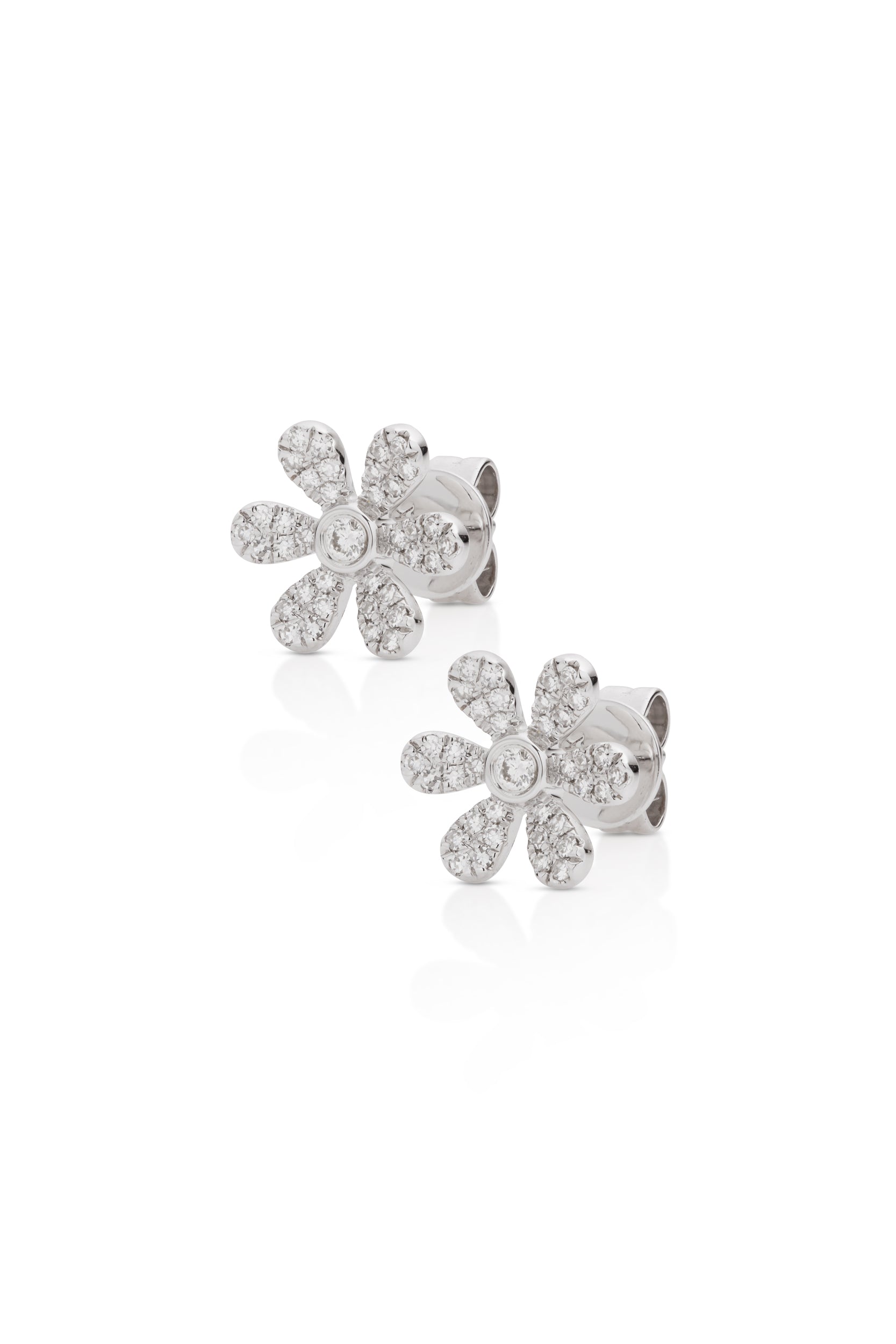 14K White Gold Flower Diamond Studs