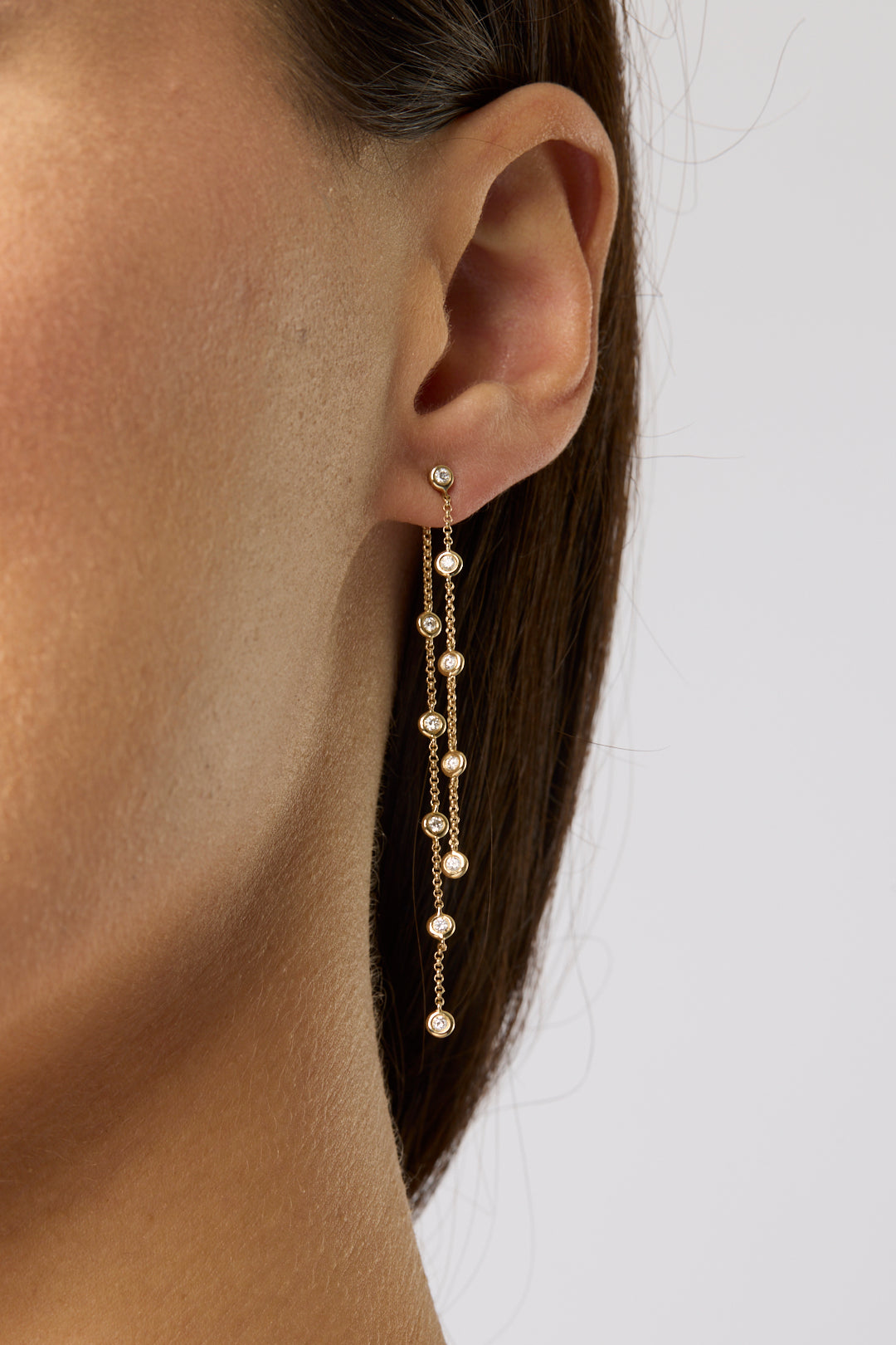 14KY Bezel Dia Drop Chain Earr-Earrings-Majolie-Susan Saffron Jewelry