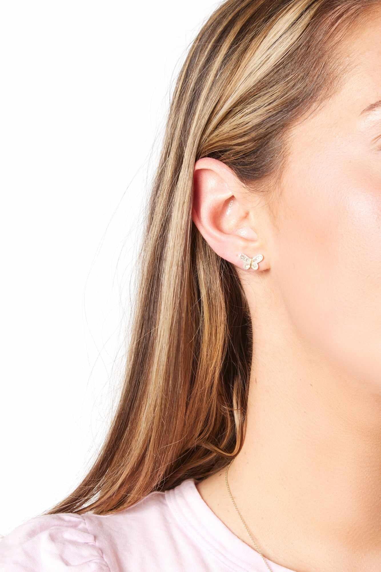 14KY Medium Baguette Butterfly Studs