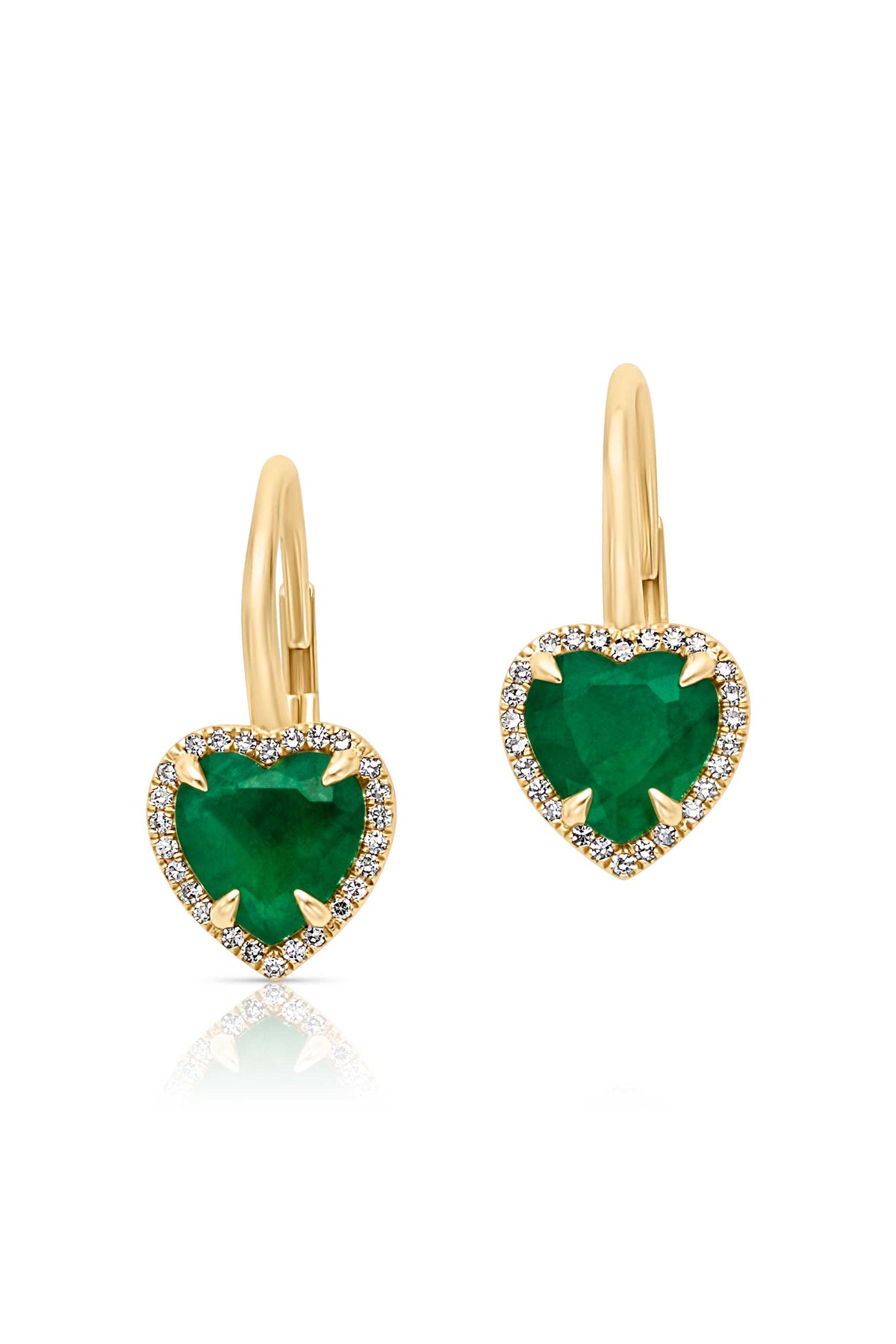 14KY Emerald Diamond Heart Earrings