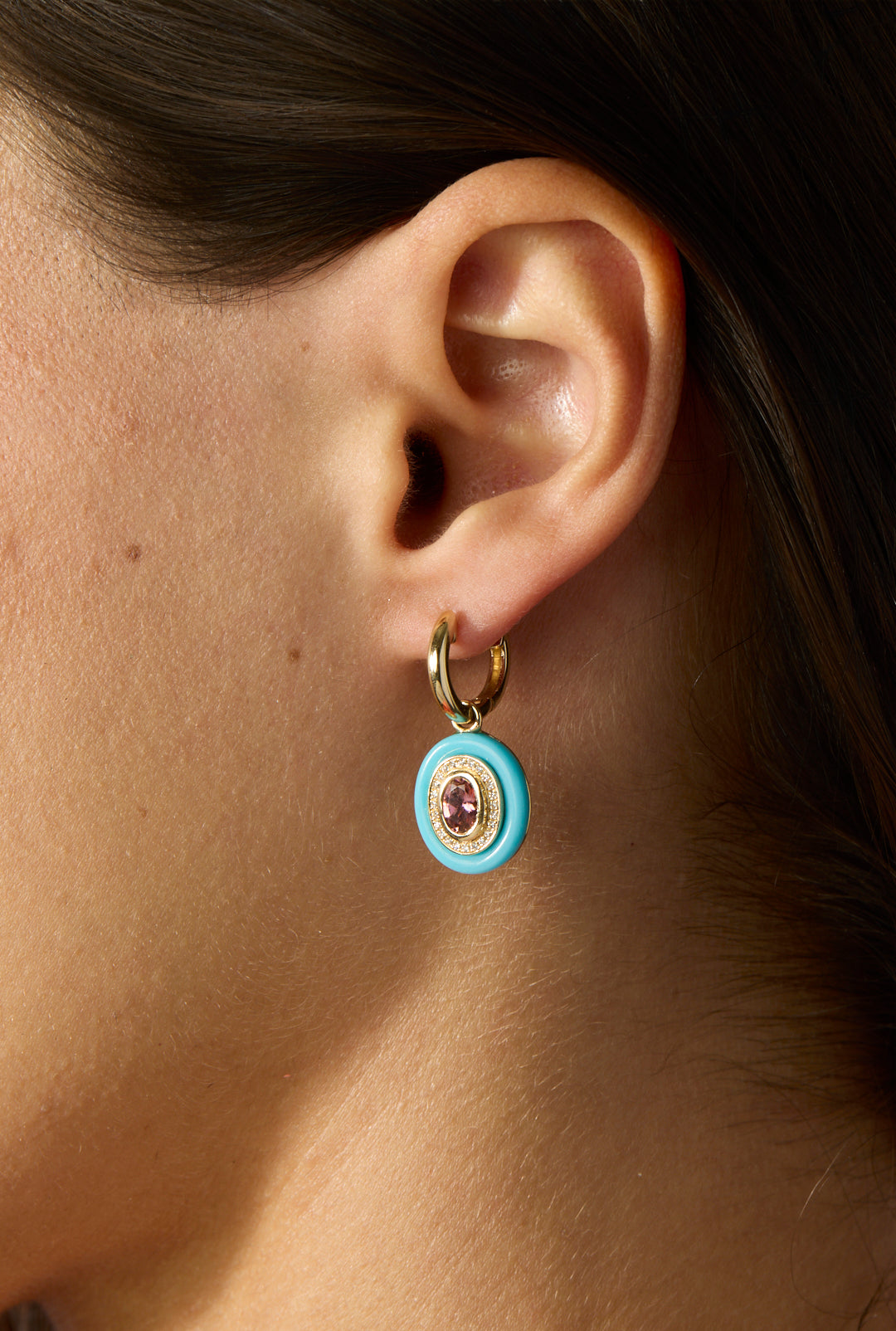 14KY Turquoise and Tourmaline Diamond Earrings