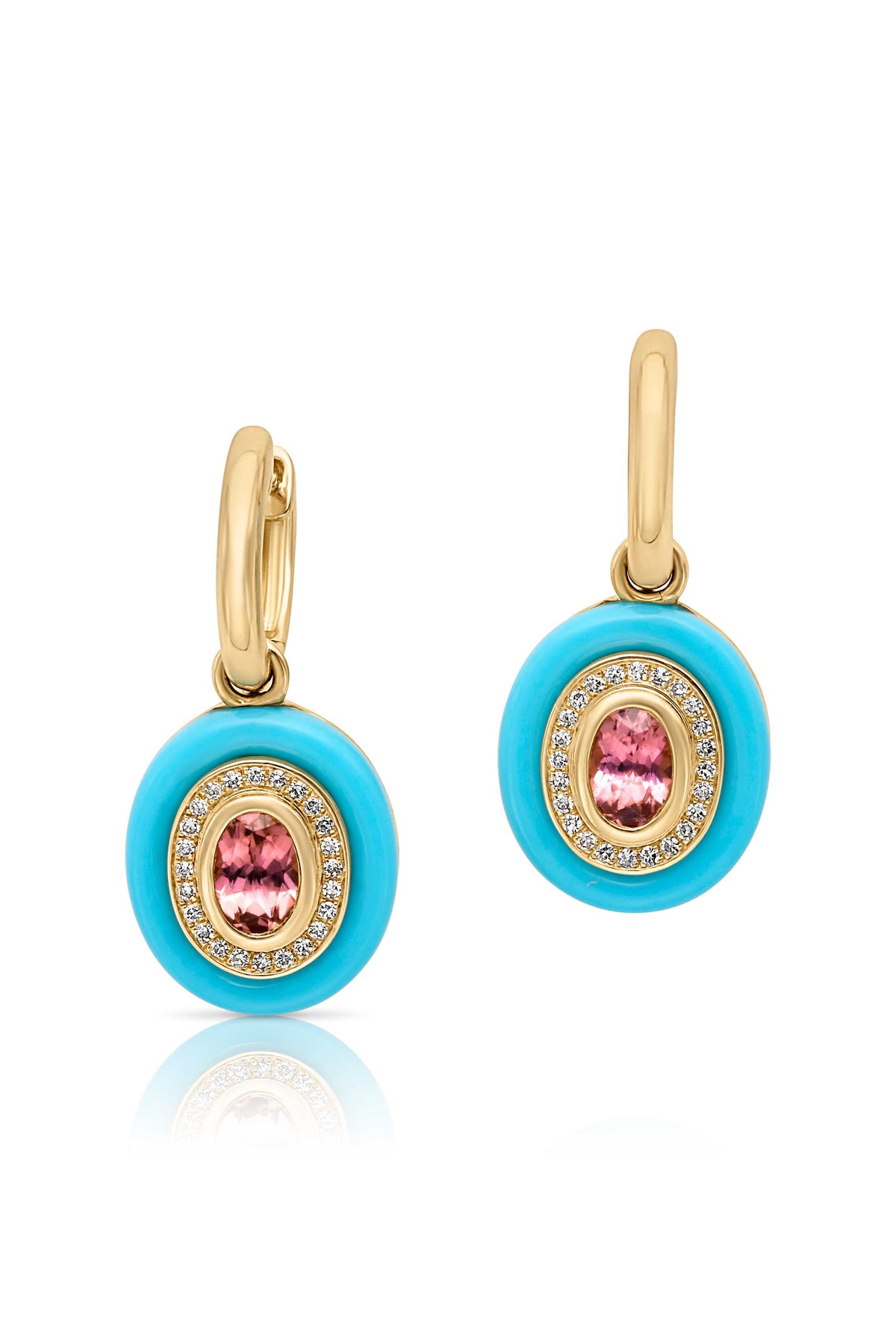 14KY Turquoise and Tourmaline Diamond Earrings