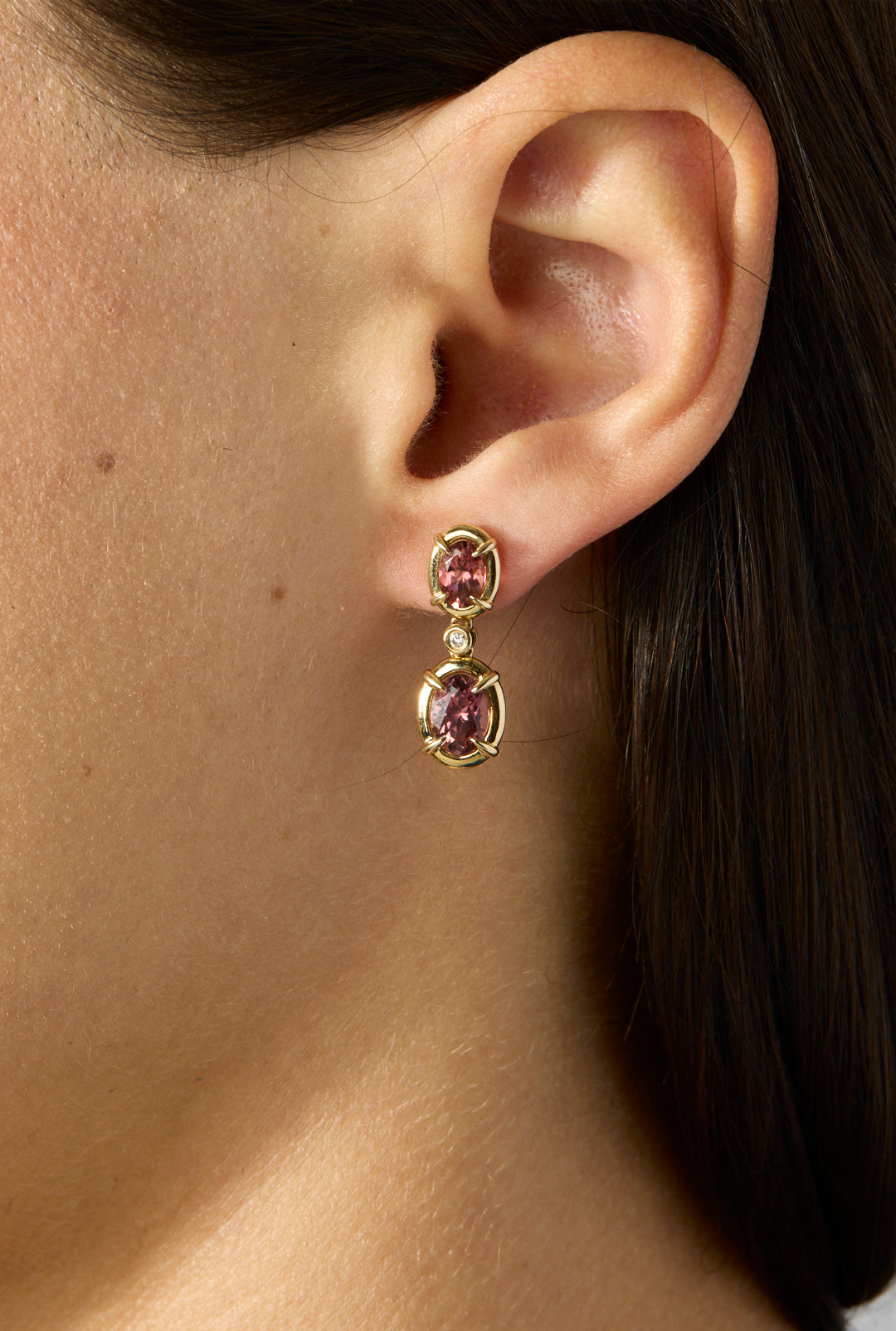 14KY Pink Tourmaline Drop Earrings