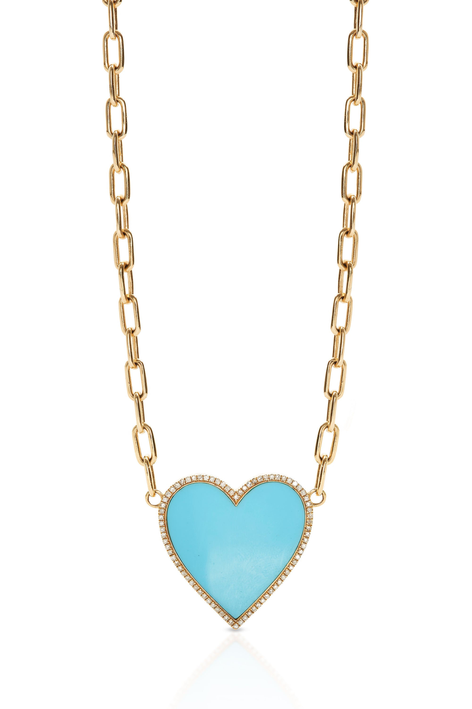 14KY Turquoise and Diamond Heart on Link Chain