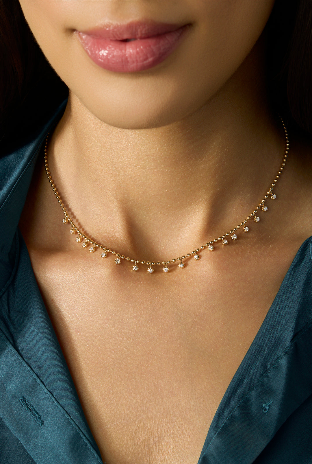 14KY Diamond Drops on Ball Chain