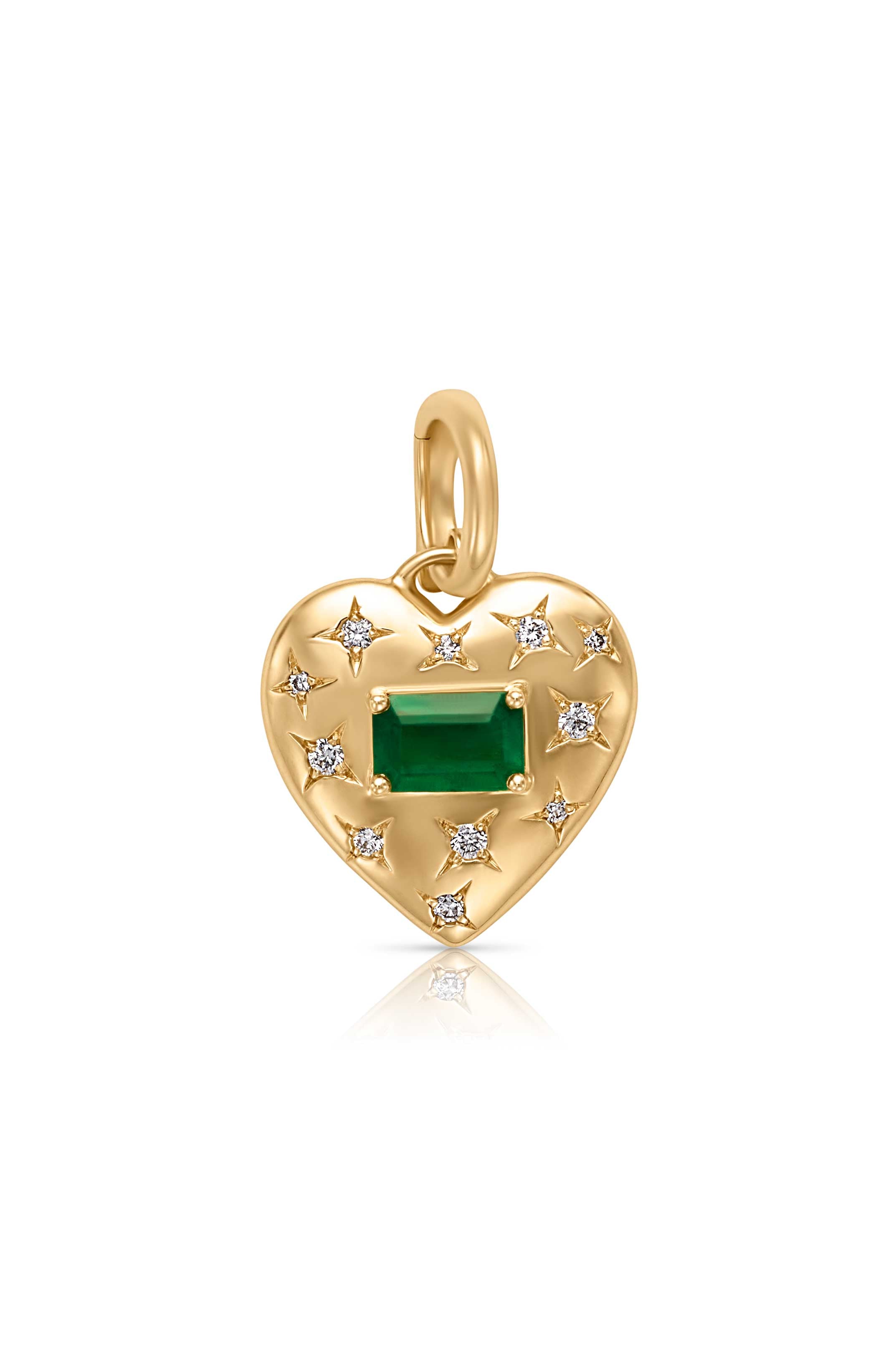 14KY Puffy Heart with Emerald Center